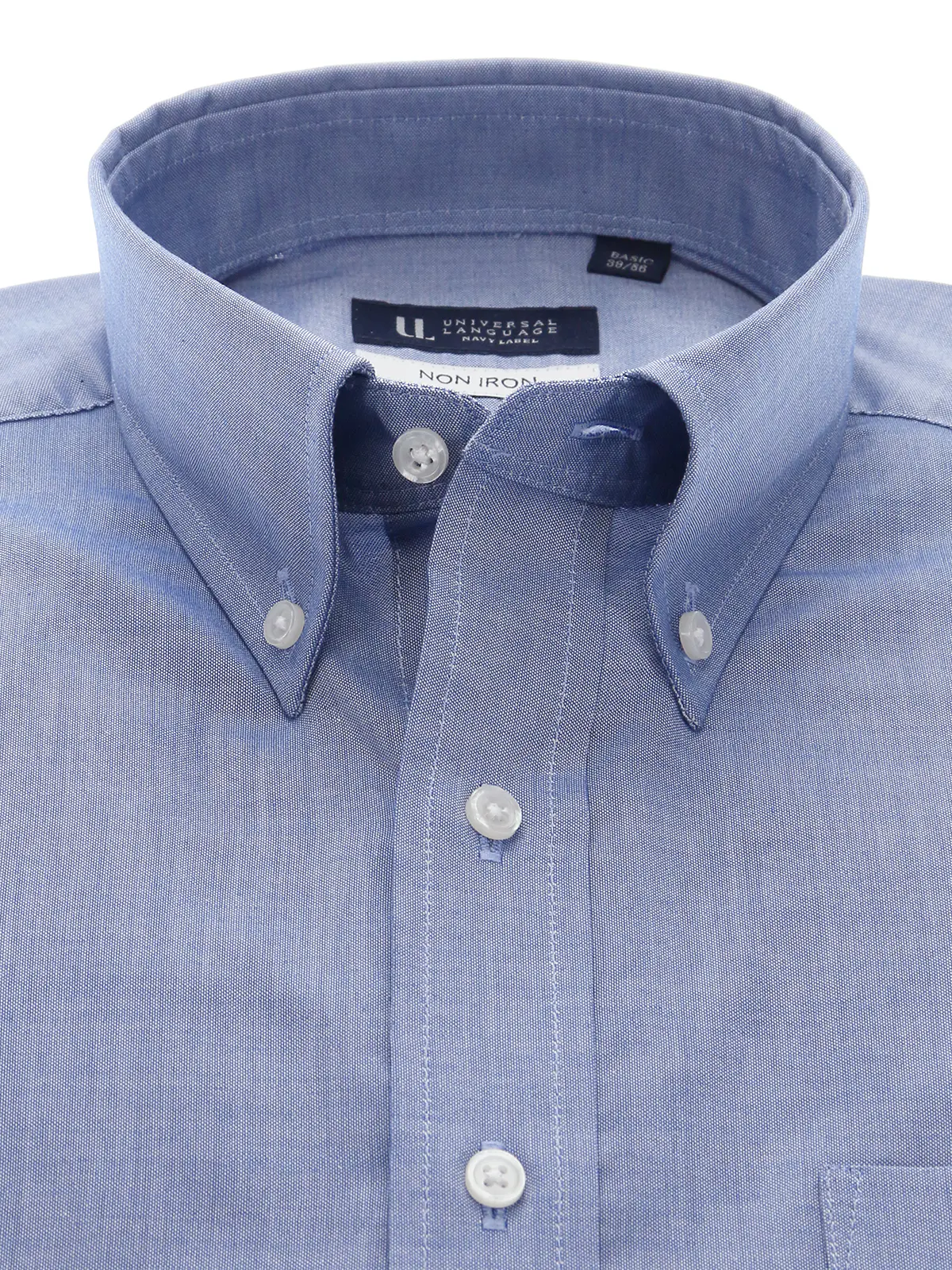 ワイシャツ/長袖/ノンアイロン/形態安定/ボタンダウンカラー/無地/BASIC/ドレスシャツ ブルー 首周り:37cm,裄丈:80cm