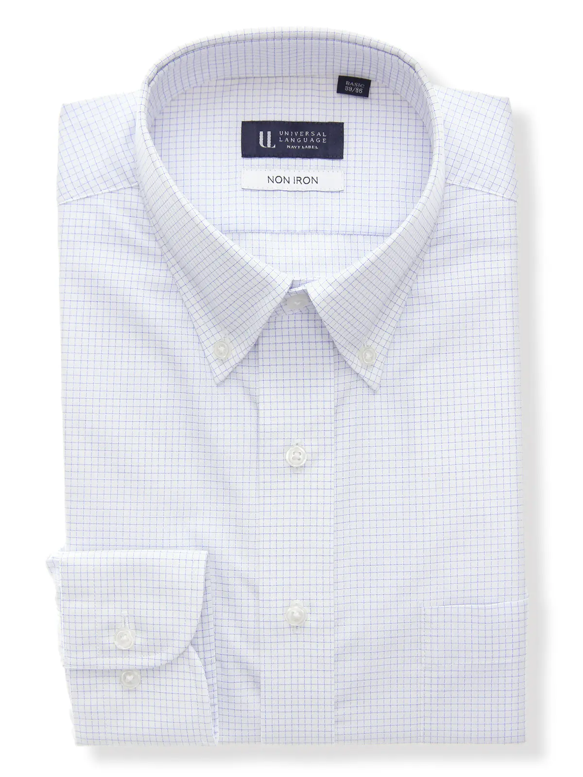 ワイシャツ/長袖/ノンアイロン/形態安定/ボタンダウンカラー/チェック/BASIC/ドレスシャツ サックス 首周り:37cm,裄丈:80cm