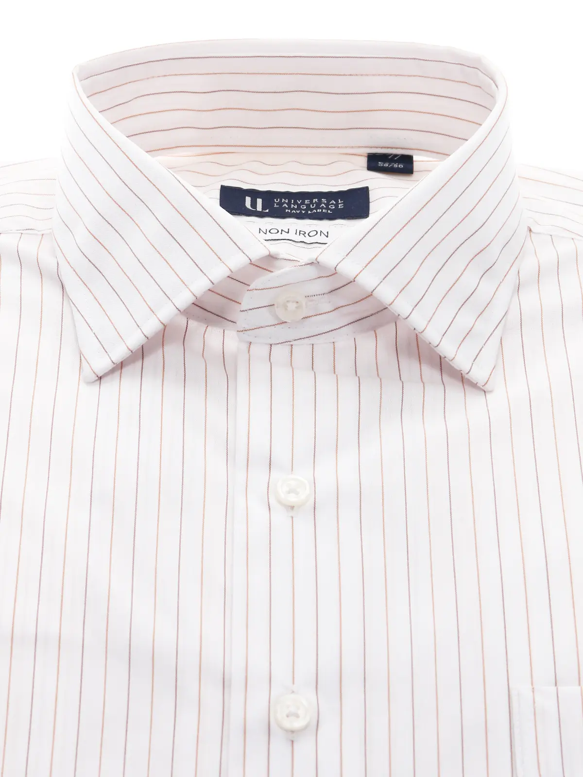 ▽ワイシャツ/長袖/ノンアイロン/形態安定/ワイドカラー/ストライプ/BASIC/ドレスシャツ ブラウン 首周り:37cm,裄丈:80cm