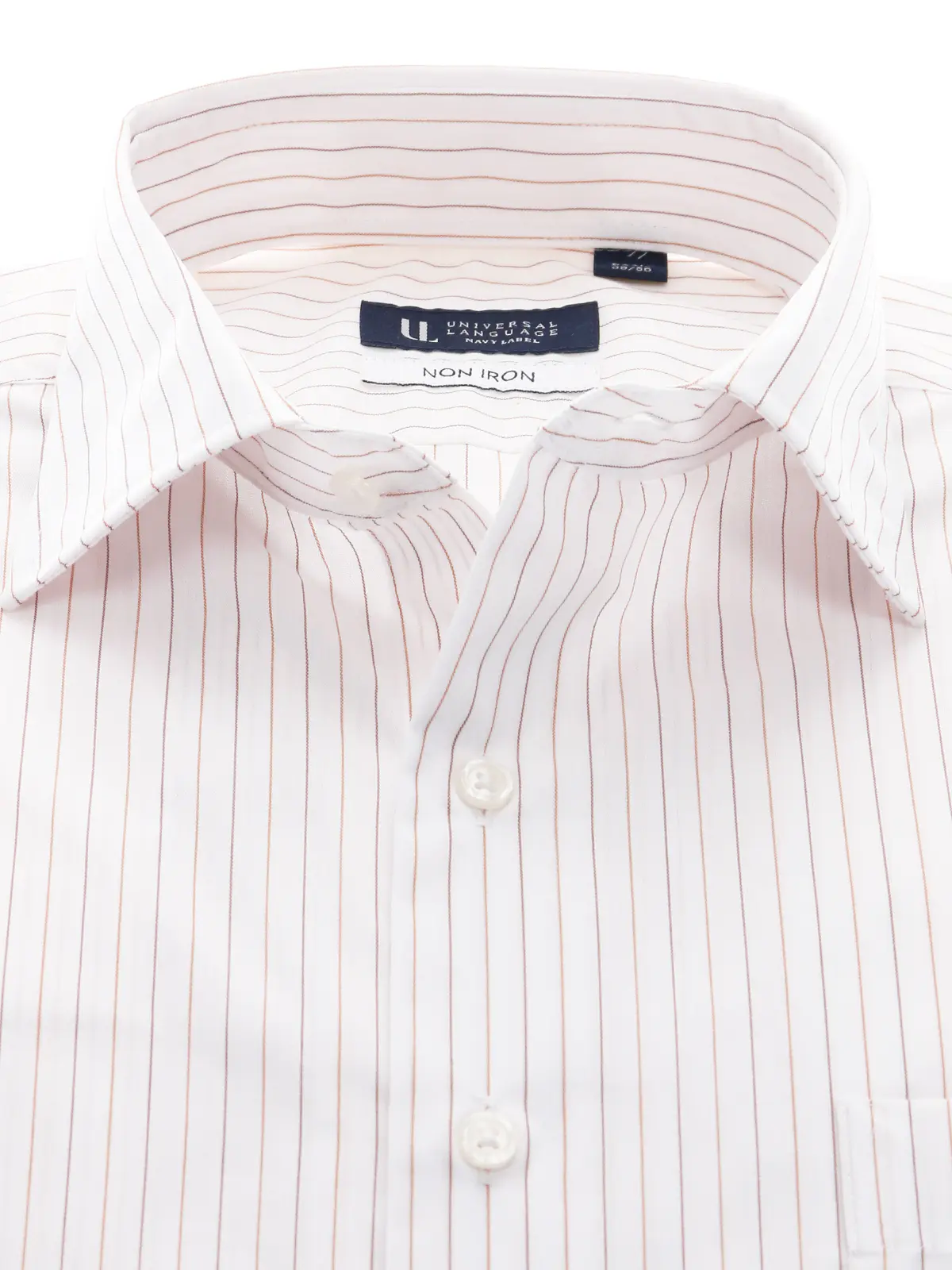 ▽ワイシャツ/長袖/ノンアイロン/形態安定/ワイドカラー/ストライプ/BASIC/ドレスシャツ ブラウン 首周り:37cm,裄丈:80cm