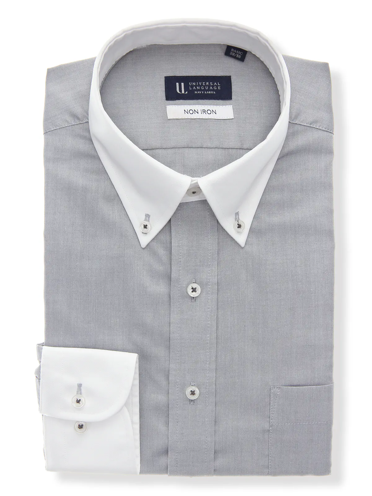 ▽ワイシャツ/長袖/ノンアイロン/形態安定/クレリックカラー/無地/BASIC/ドレスシャツ ライトグレー 首周り:37cm,裄丈:80cm