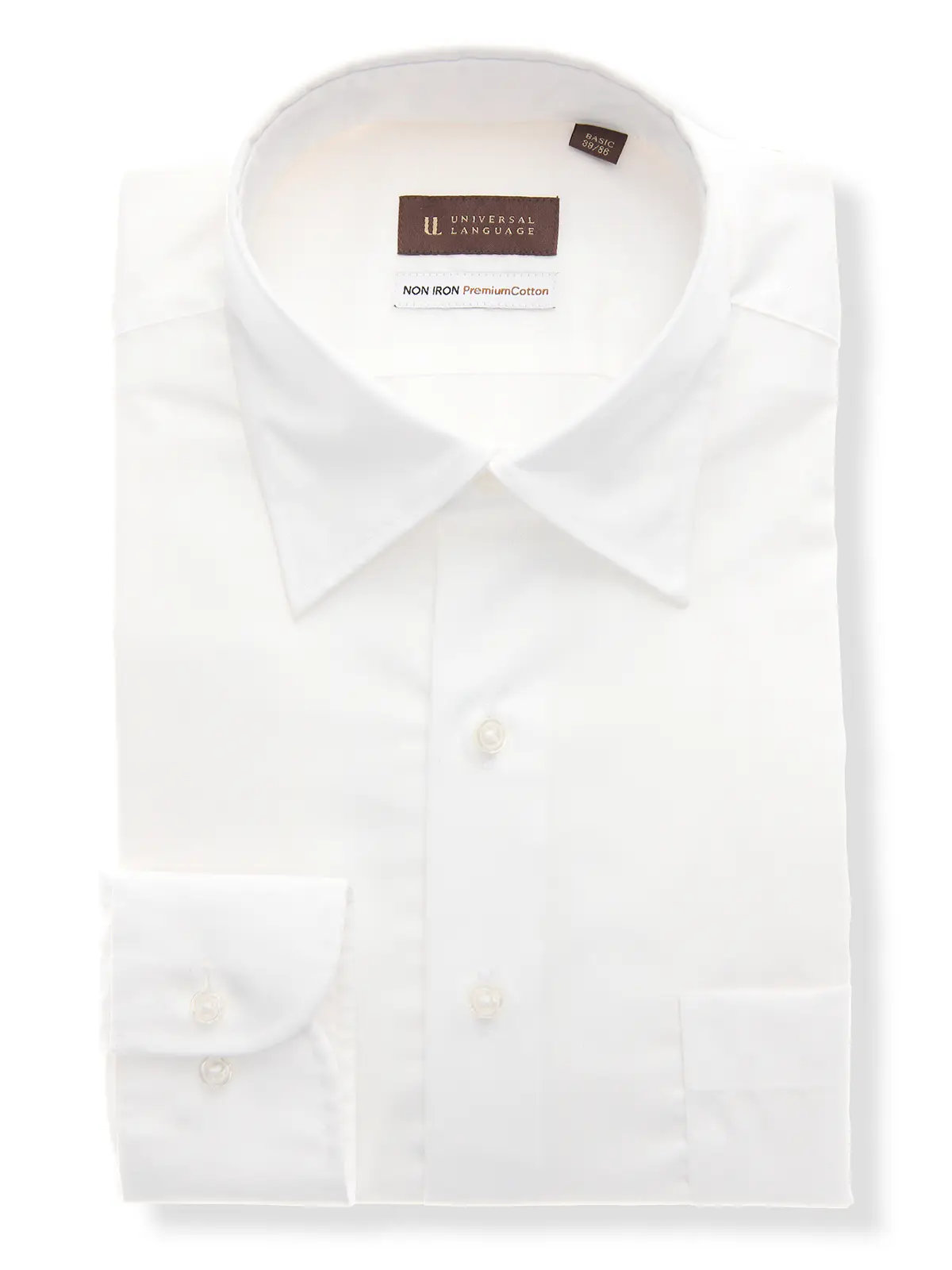 ワイシャツ／長袖／ノンアイロン／形態安定／レギュラーカラー／無地／BASIC／ドレスシャツ ホワイト 首周り:37cm,裄丈:80cm