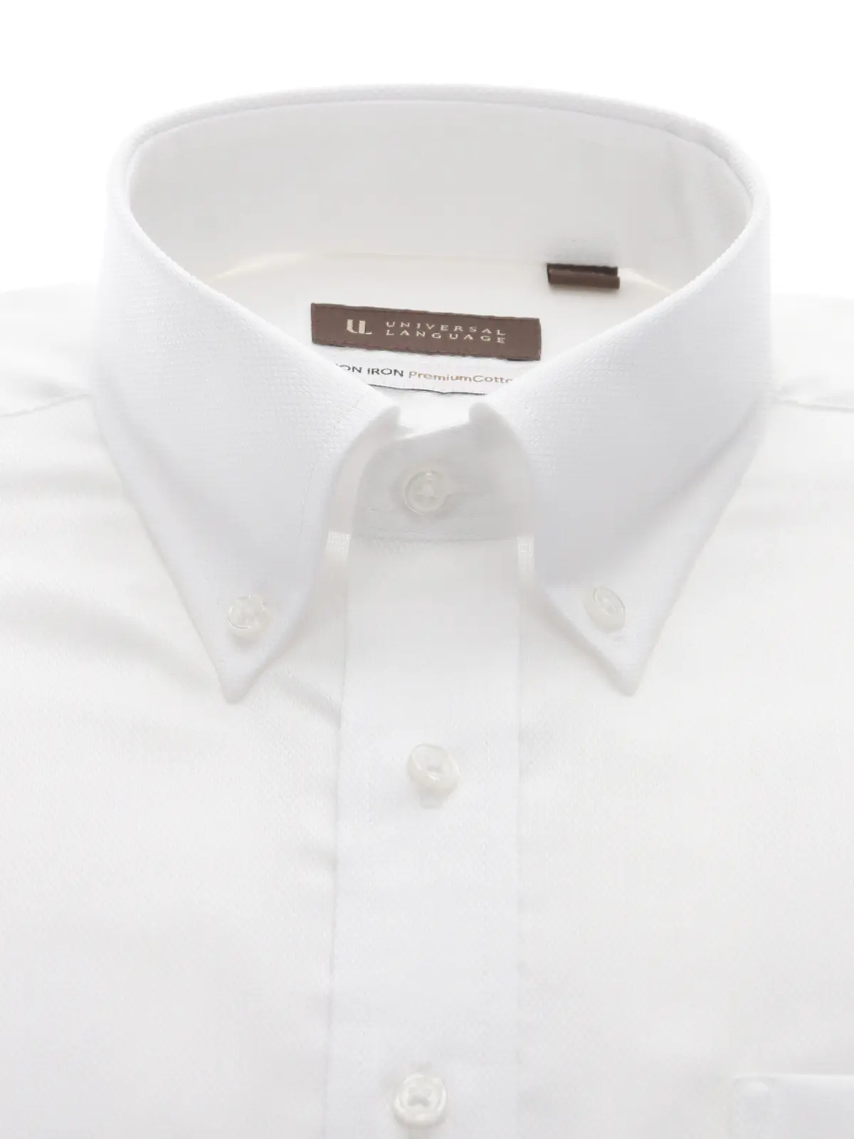 ▽ワイシャツ／長袖／ノンアイロン／ボタンダウンカラー／織柄／BASIC／ドレスシャツ ホワイト 首周り:37cm,裄丈:80cm