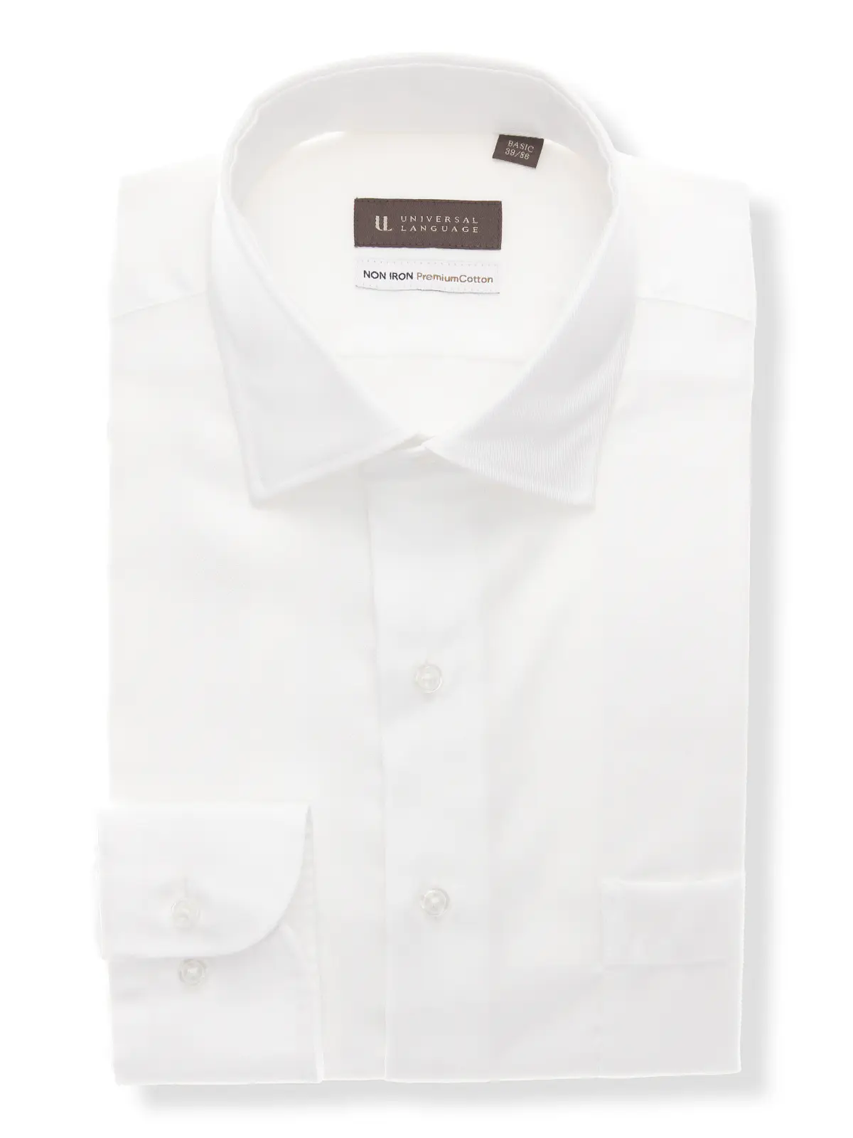 ワイシャツ／長袖／ノンアイロン／ワイドカラー／織柄／BASIC／ドレスシャツ ホワイト 首周り:37cm,裄丈:80cm