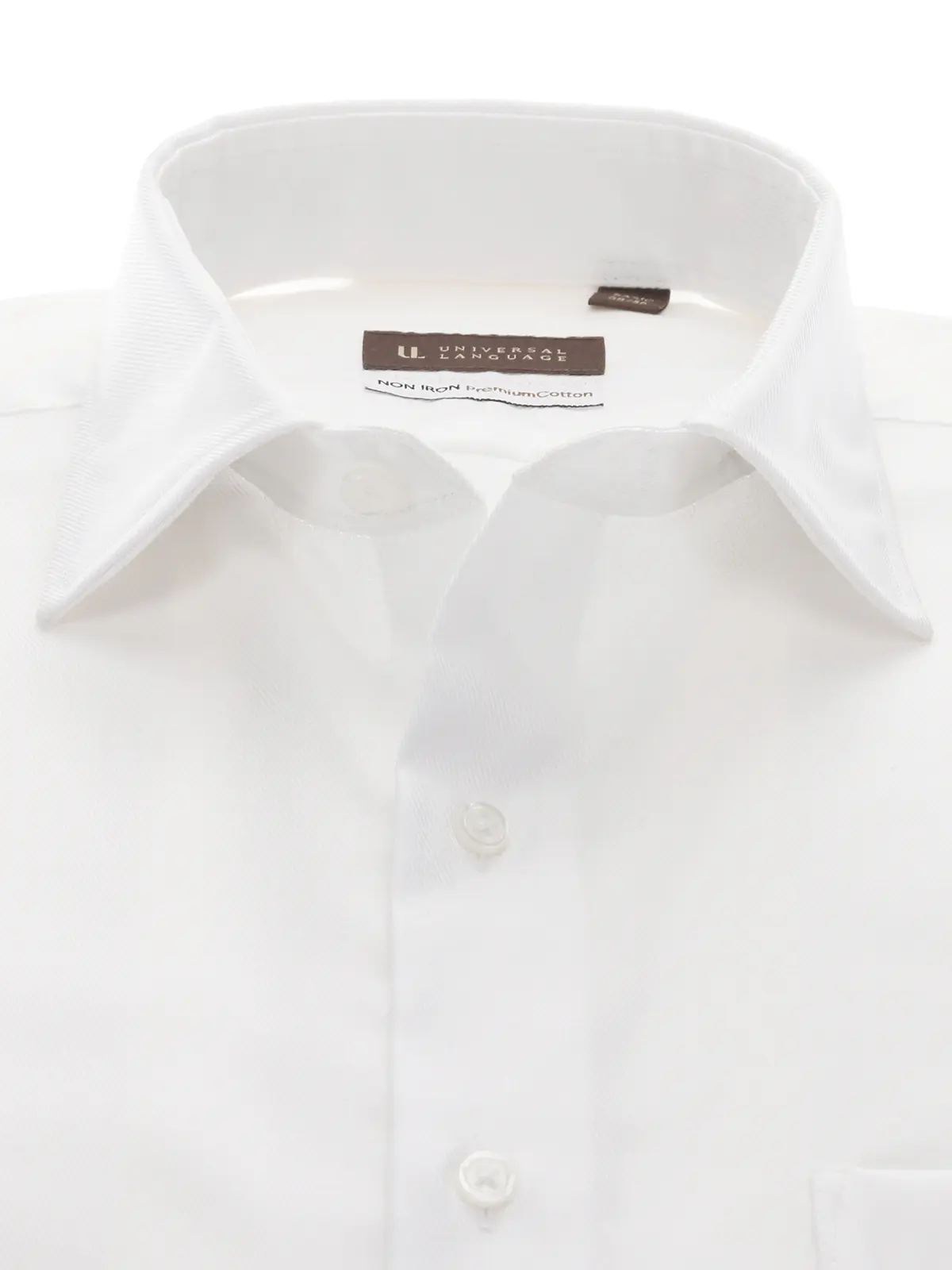 ワイシャツ／長袖／ノンアイロン／ワイドカラー／織柄／BASIC／ドレスシャツ ホワイト 首周り:37cm,裄丈:80cm