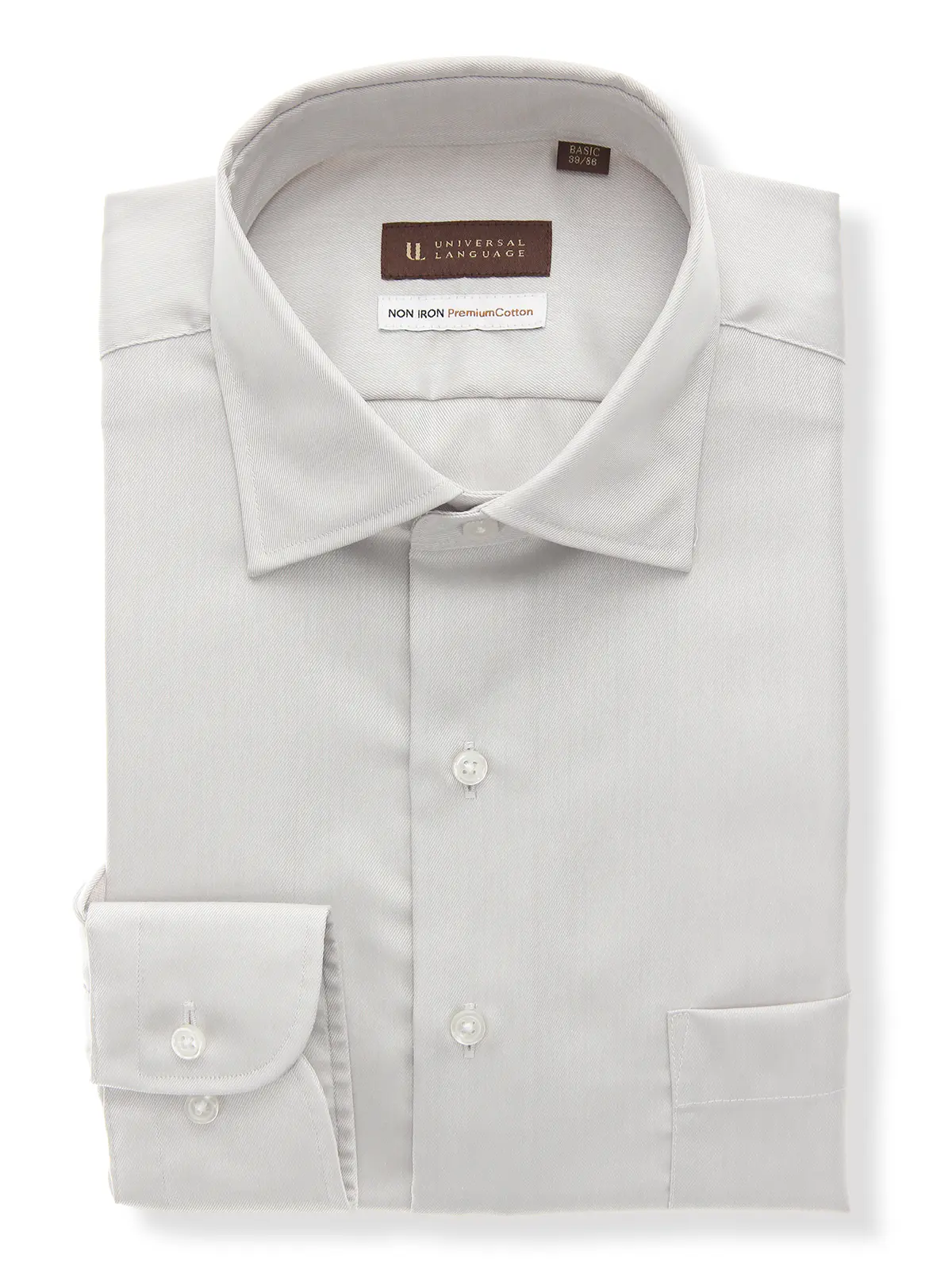 ▽ワイシャツ／長袖／ノンアイロン／ワイドカラー／無地／BASIC／ドレスシャツ ライトグレー 首周り:37cm,裄丈:80cm