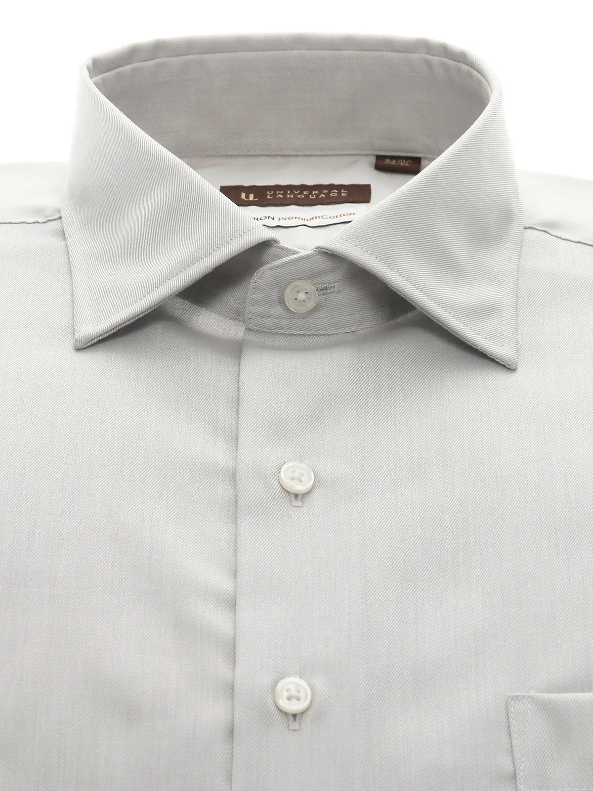 ▽ワイシャツ／長袖／ノンアイロン／ワイドカラー／無地／BASIC／ドレスシャツ ライトグレー 首周り:37cm,裄丈:80cm