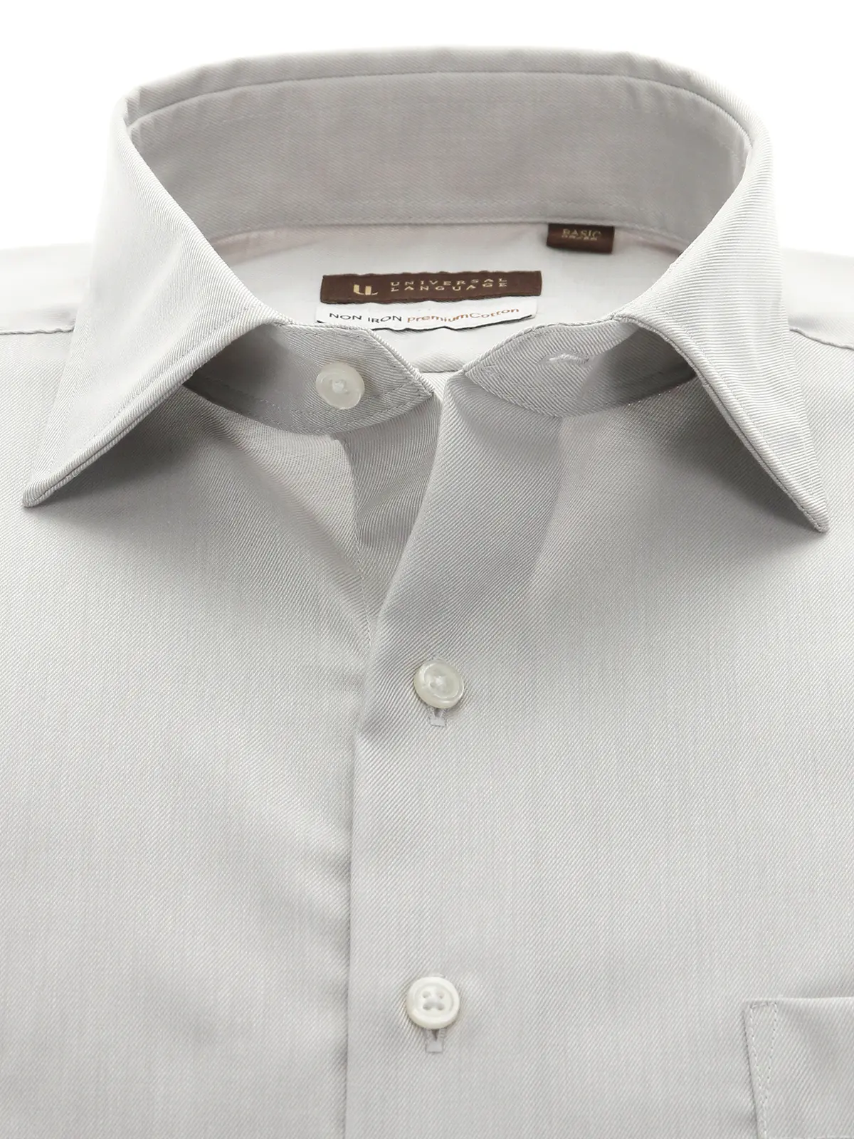 ▽ワイシャツ／長袖／ノンアイロン／ワイドカラー／無地／BASIC／ドレスシャツ ライトグレー 首周り:37cm,裄丈:80cm