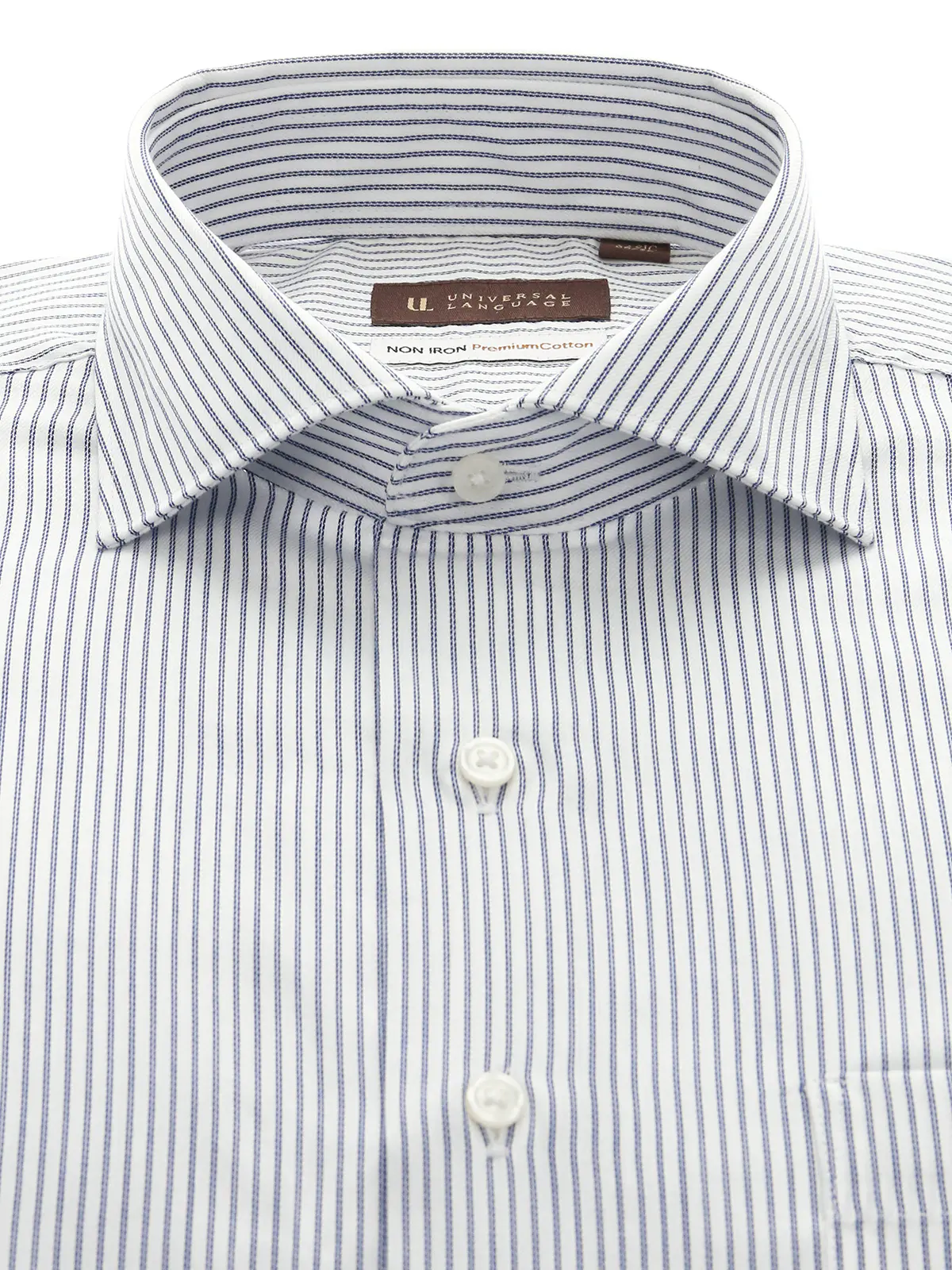 ▽ワイシャツ／長袖／ノンアイロン／形態安定／ホリゾンタルカラー／ストライプ／BASIC／ドレスシャツ ネイビー 首周り:37cm,裄丈:80cm