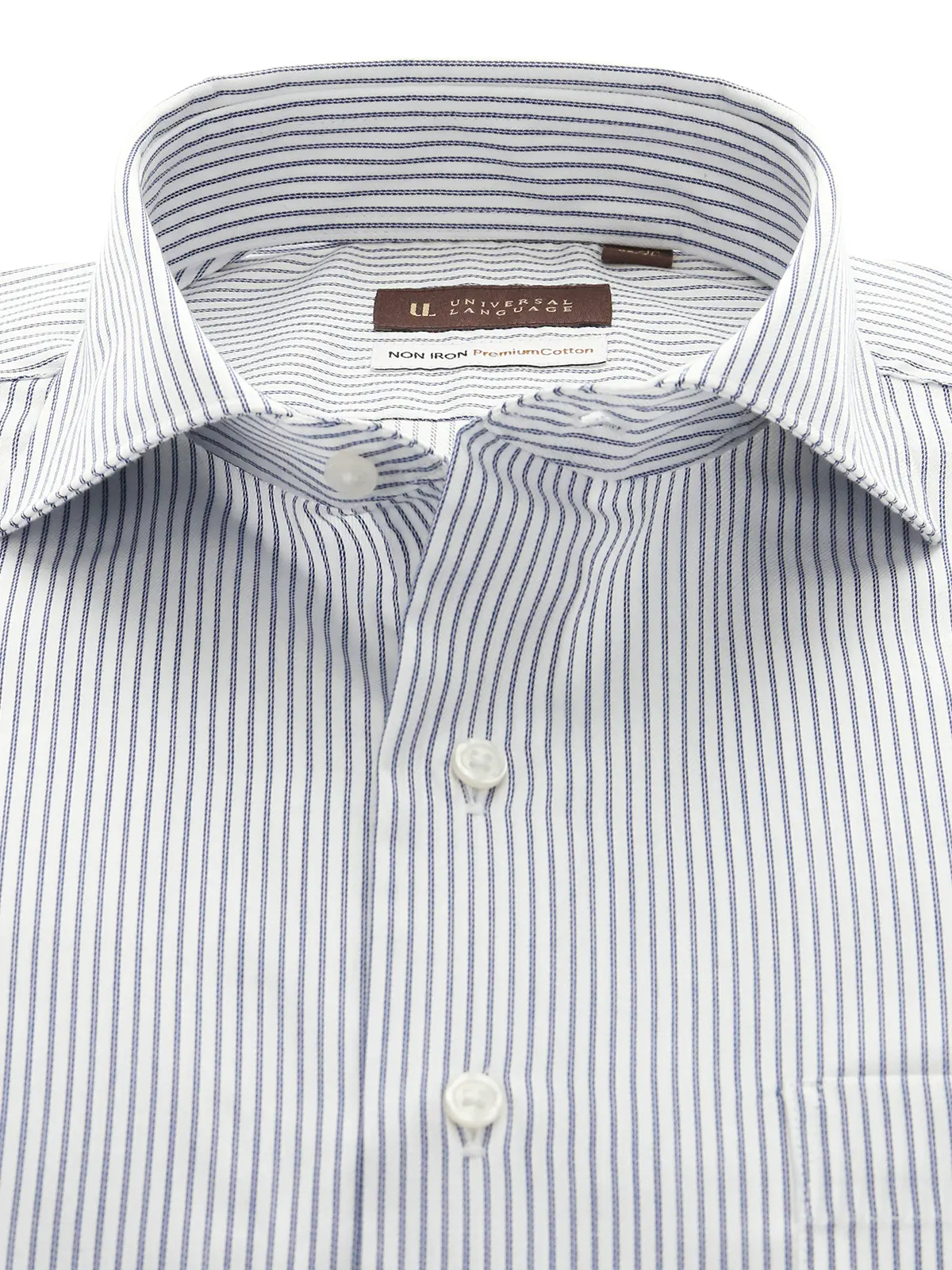 ▽ワイシャツ／長袖／ノンアイロン／形態安定／ホリゾンタルカラー／ストライプ／BASIC／ドレスシャツ ネイビー 首周り:37cm,裄丈:80cm