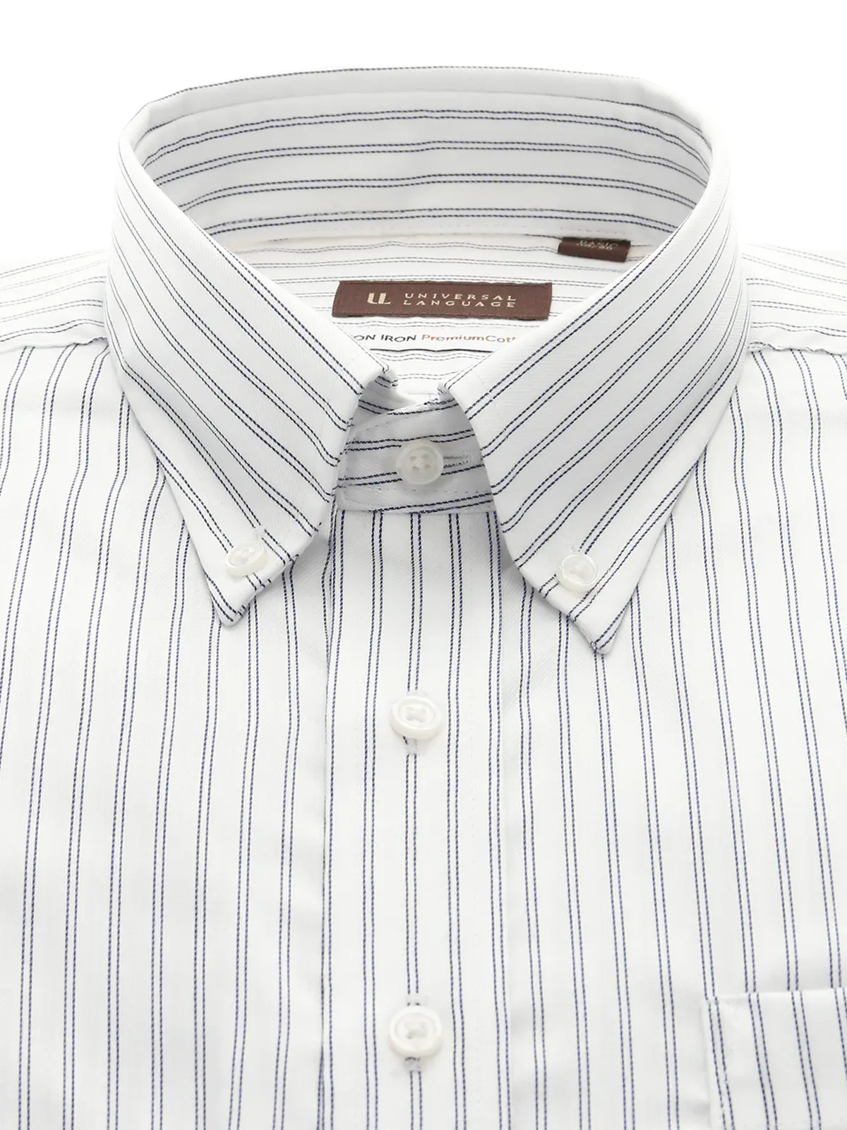 ▽ワイシャツ／長袖／ノンアイロン／形態安定／ボタンダウンカラー／ストライプ／BASIC／ドレスシャツ ネイビー 首周り:37cm,裄丈:80cm