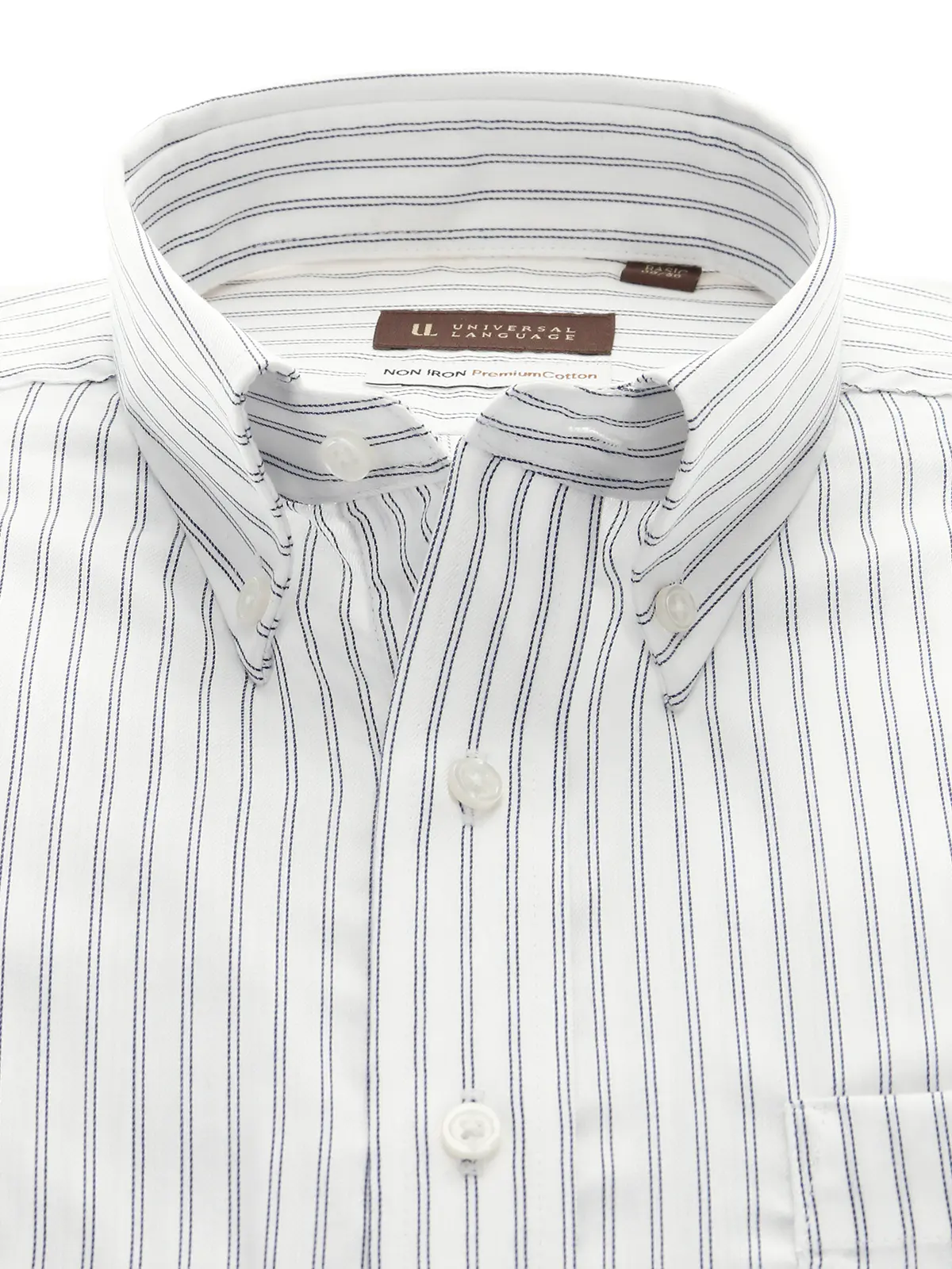 ▽ワイシャツ／長袖／ノンアイロン／形態安定／ボタンダウンカラー／ストライプ／BASIC／ドレスシャツ ネイビー 首周り:37cm,裄丈:80cm