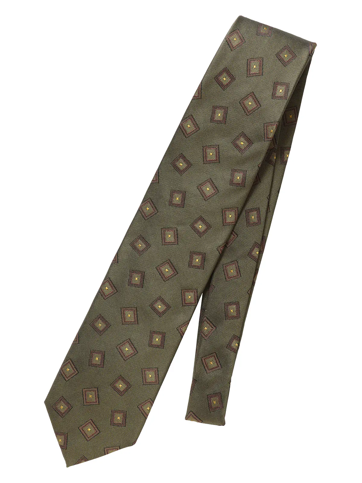 ネクタイ／ふじやま織／JAPAN MADE／シルク／小紋 カーキ 1