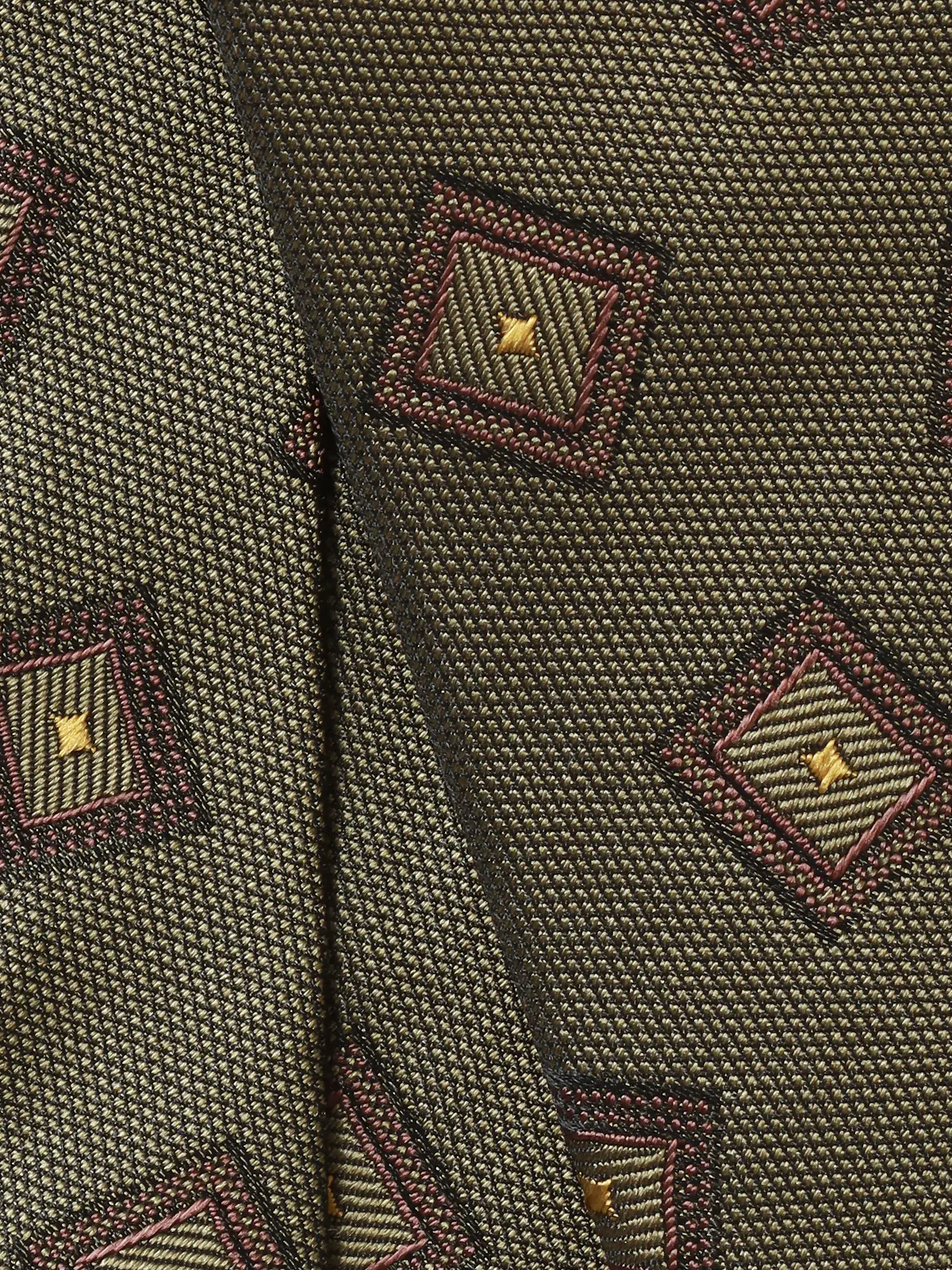 ネクタイ／ふじやま織／JAPAN MADE／シルク／小紋 カーキ 1