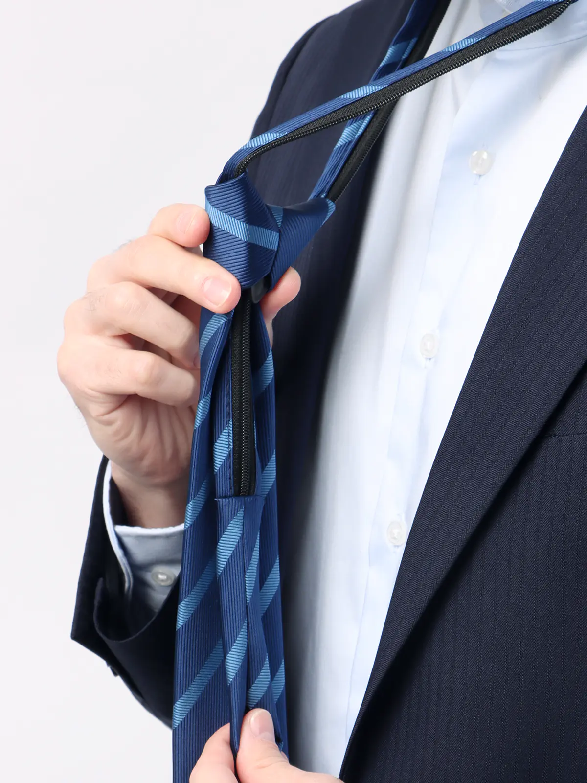 ワンタッチネクタイ／ウォッシャブル／ポリエステル／ストライプ ブルー 0