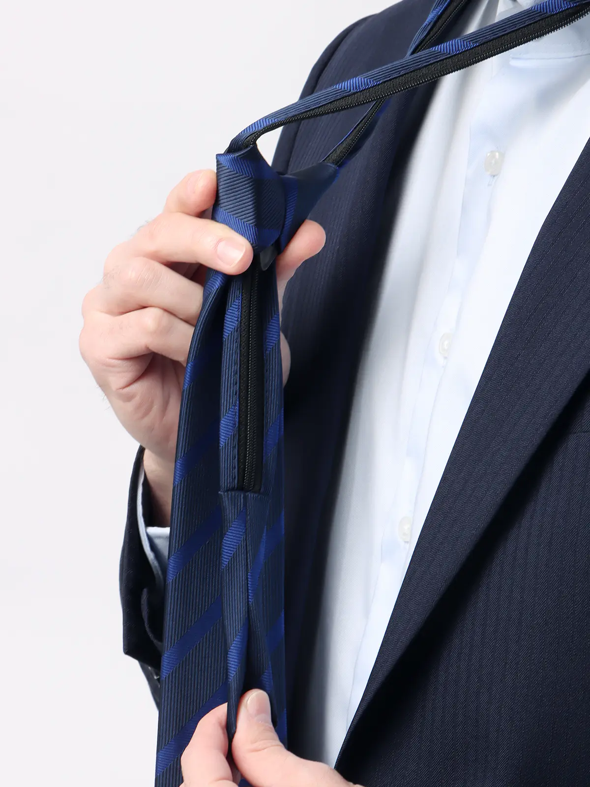 ワンタッチネクタイ／ウォッシャブル／ポリエステル／ストライプ ネイビー 0