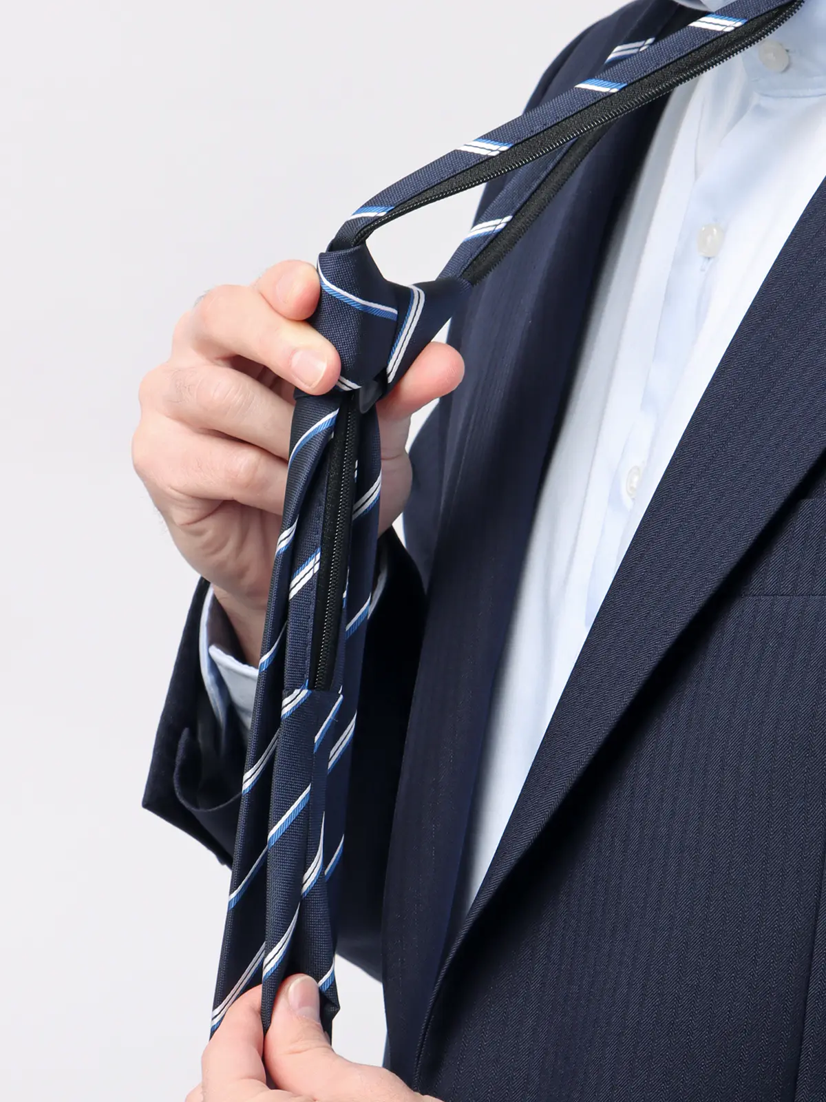 ワンタッチネクタイ／ウォッシャブル／ポリエステル／ストライプ ネイビー 0