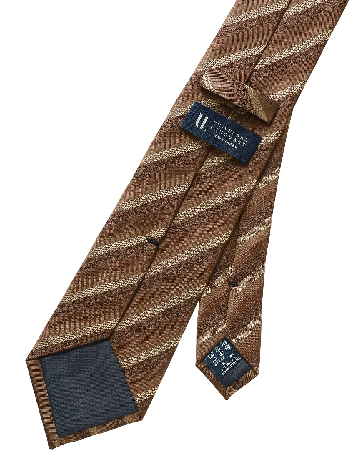 ネクタイ／シルクポリエステル／ストライプ ブラウン 0