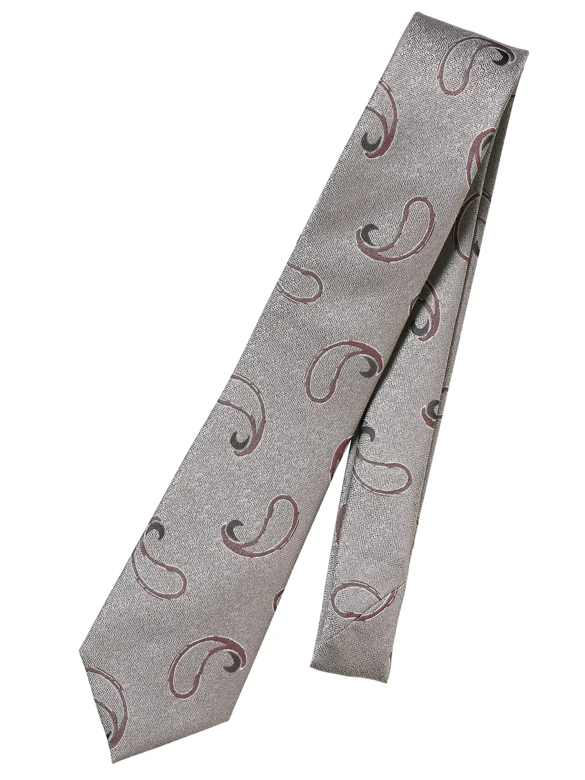 ネクタイ／シルクポリエステル／ペイズリー シルバー 0