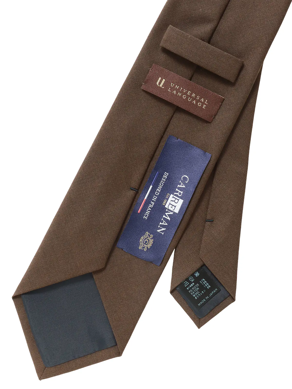 ネクタイ／Carreman／JAPAN MADE／ウールブレンド／無地 ブラウン 0
