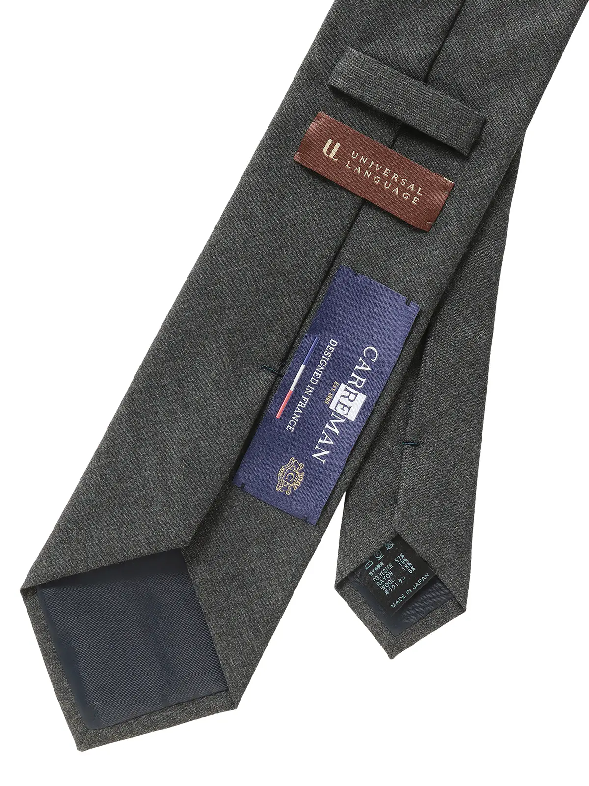 ネクタイ／Carreman／JAPAN MADE／ウールブレンド／無地 グレー 0