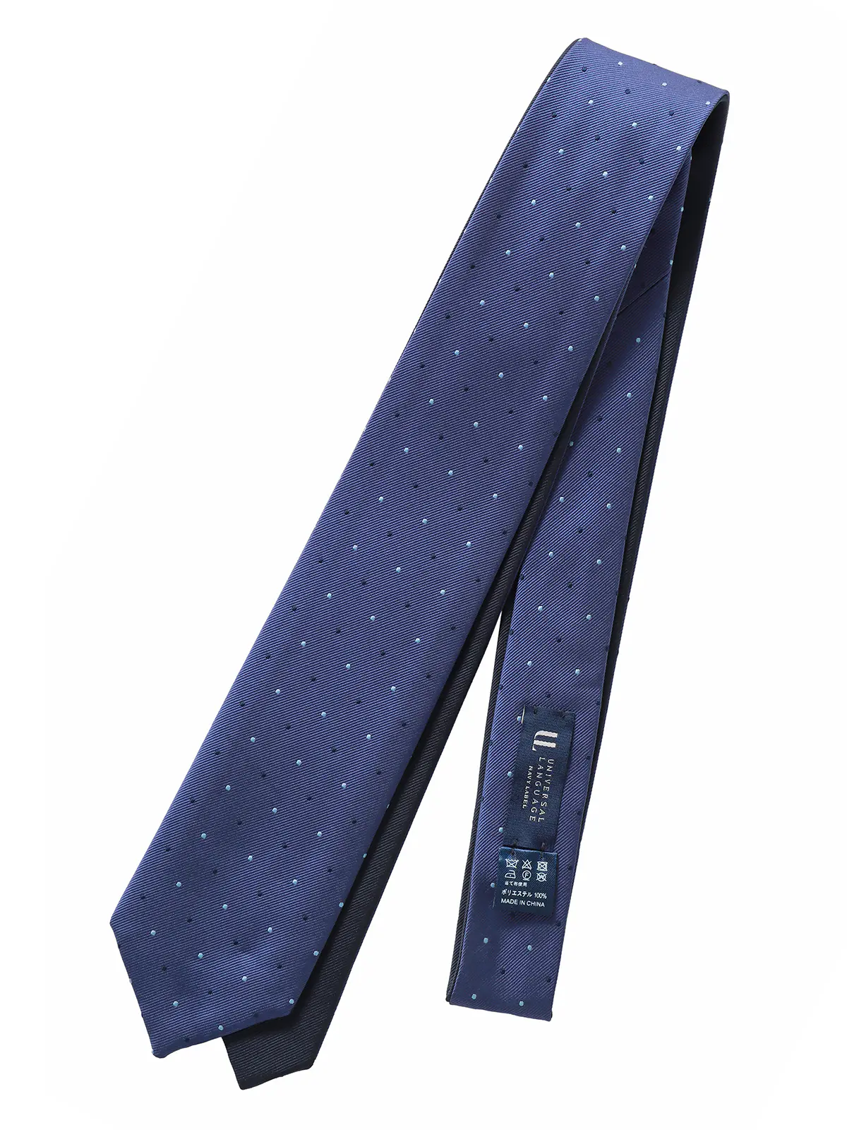 リバーシブルタイ／ポリエステル／無地×ドット ネイビー 0