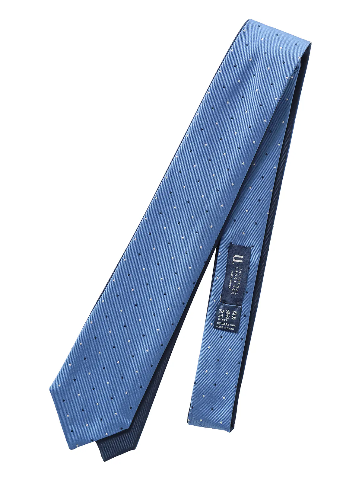 リバーシブルタイ／ポリエステル／無地×ドット ネイビー 1