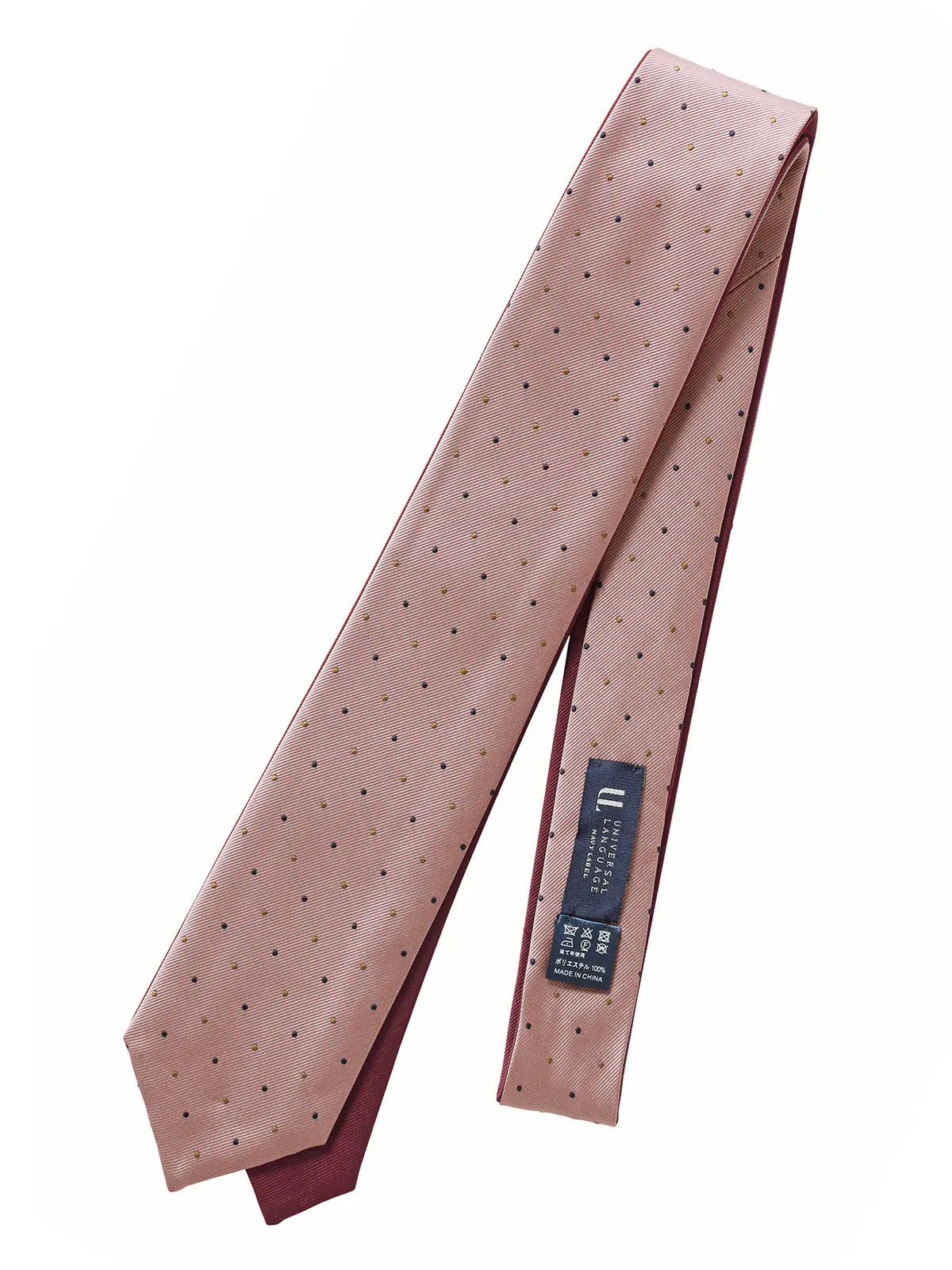 リバーシブルタイ／ポリエステル／無地×ドット レッド 0