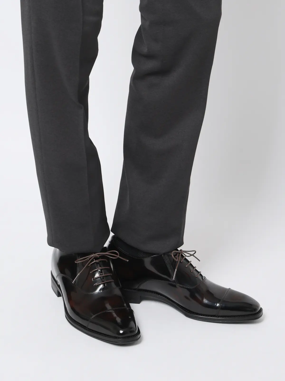 美脚SELF UPGRADEシューズ／ストレートチップシューズ／高インヒール内蔵／ガラスレザー ブラウン 24.5cm