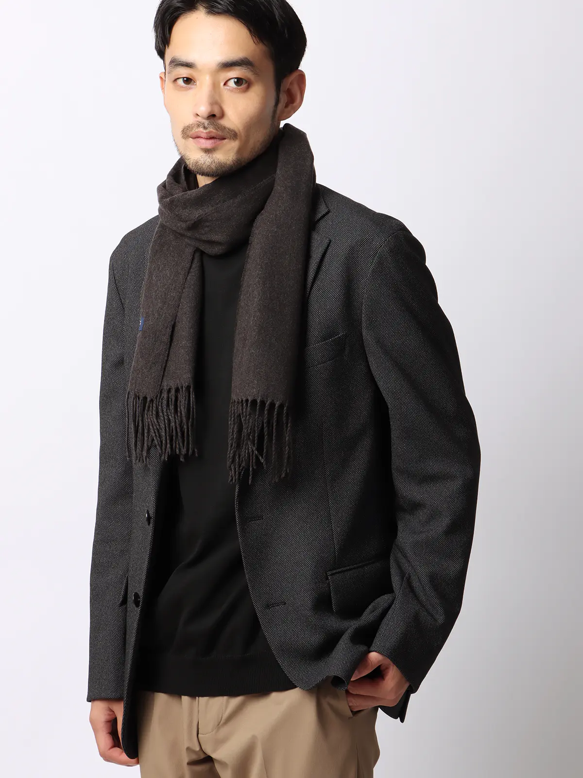 マフラー／アクリル／無地 ブラウン F