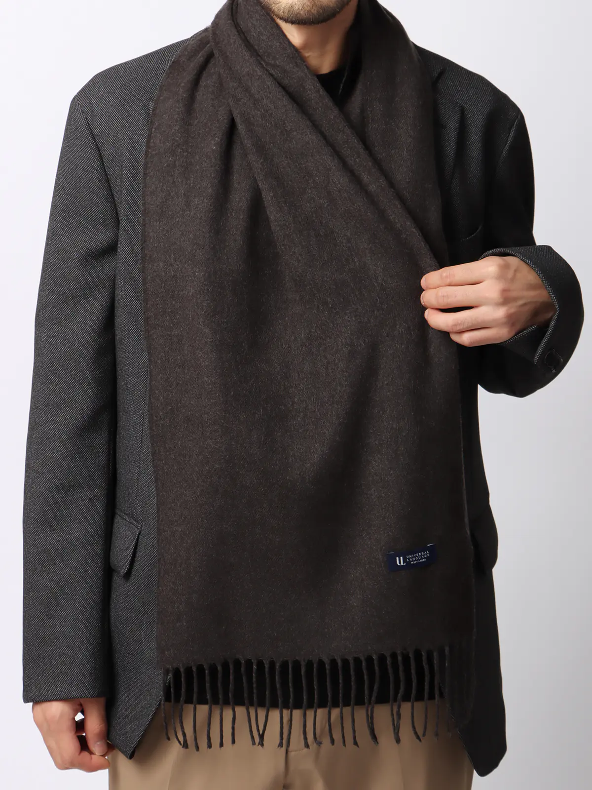 マフラー／アクリル／無地 ブラウン F