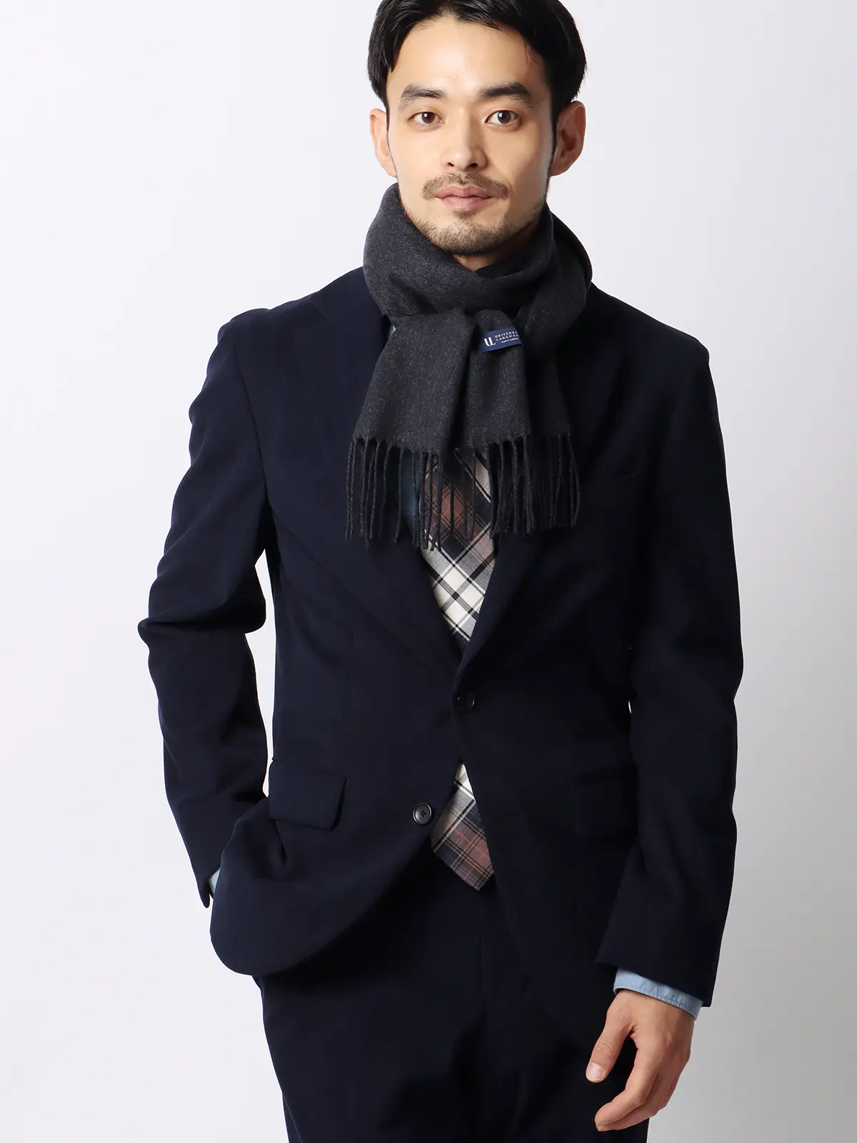 マフラー／アクリル／無地 グレー F