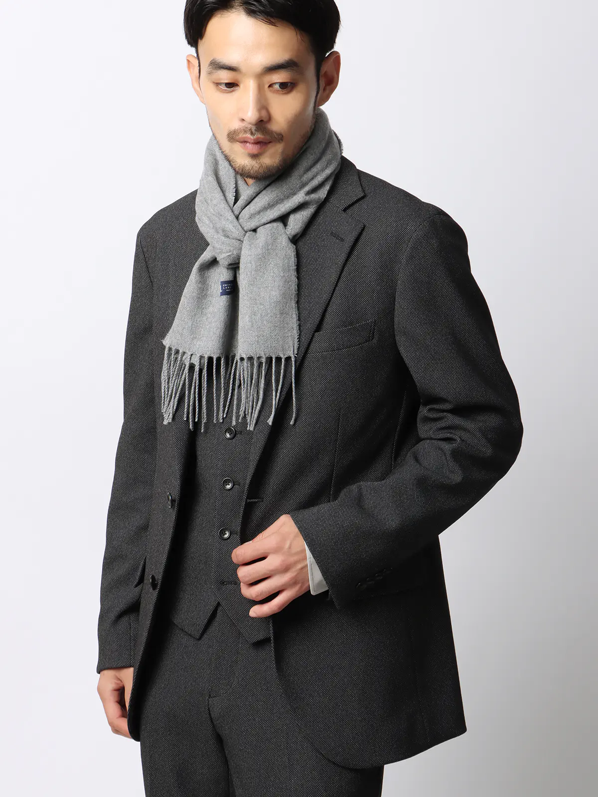 マフラー／アクリル／無地 ライトグレー F