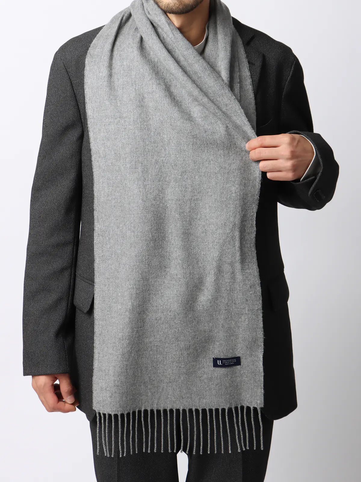 マフラー／アクリル／無地 ライトグレー F