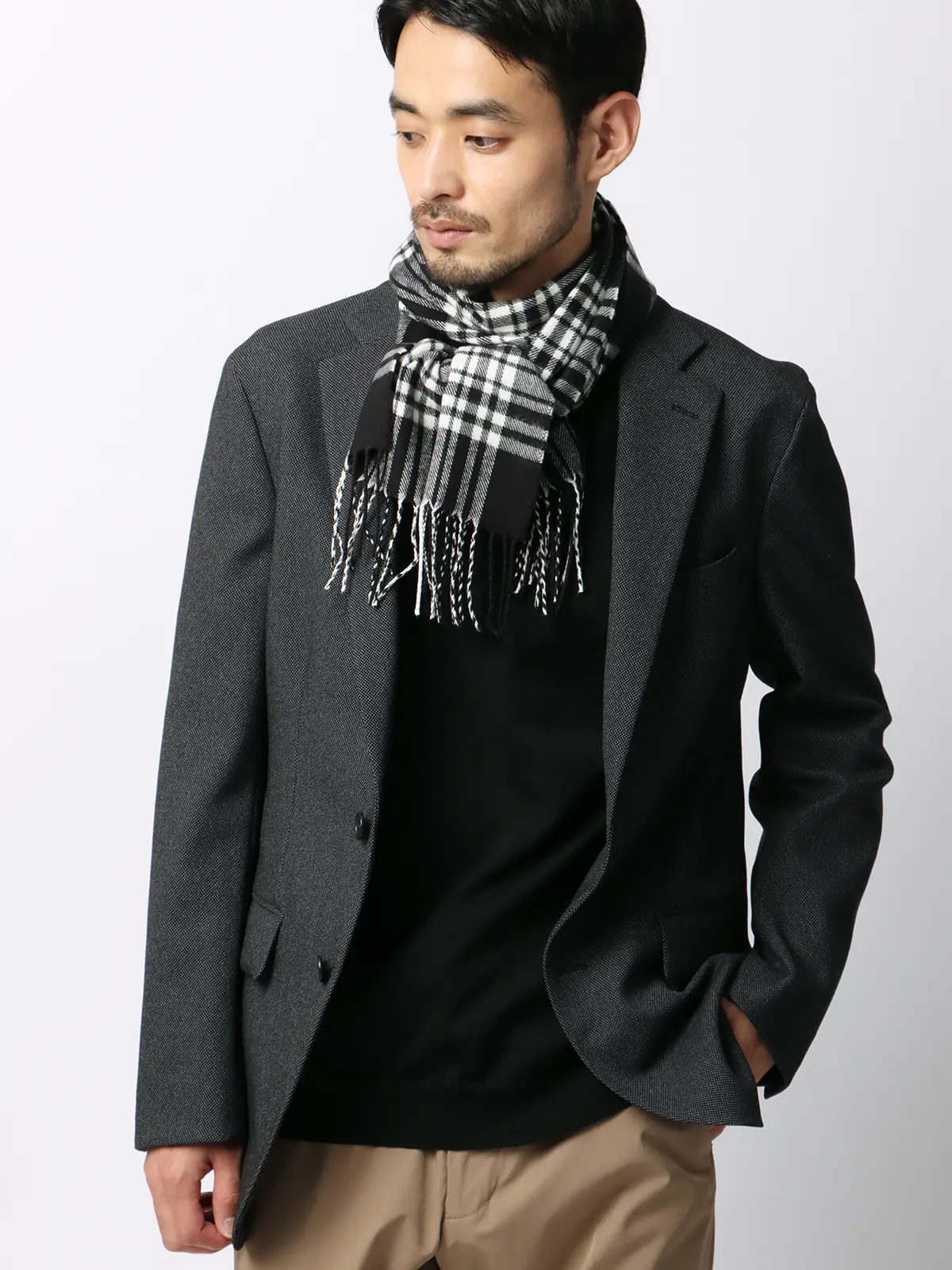 マフラー/アクリル/チェック ブラック F