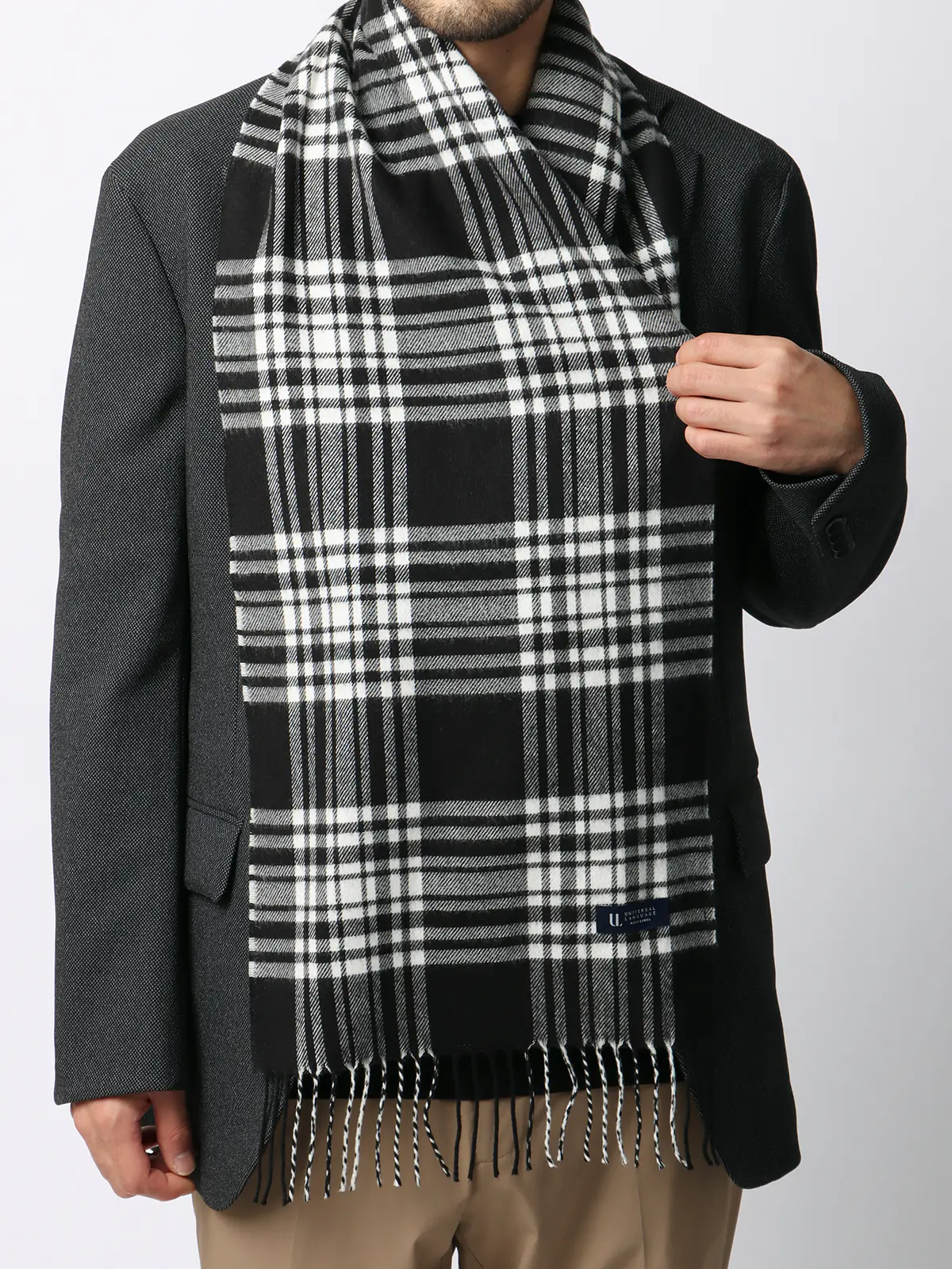 マフラー/アクリル/チェック ブラック F