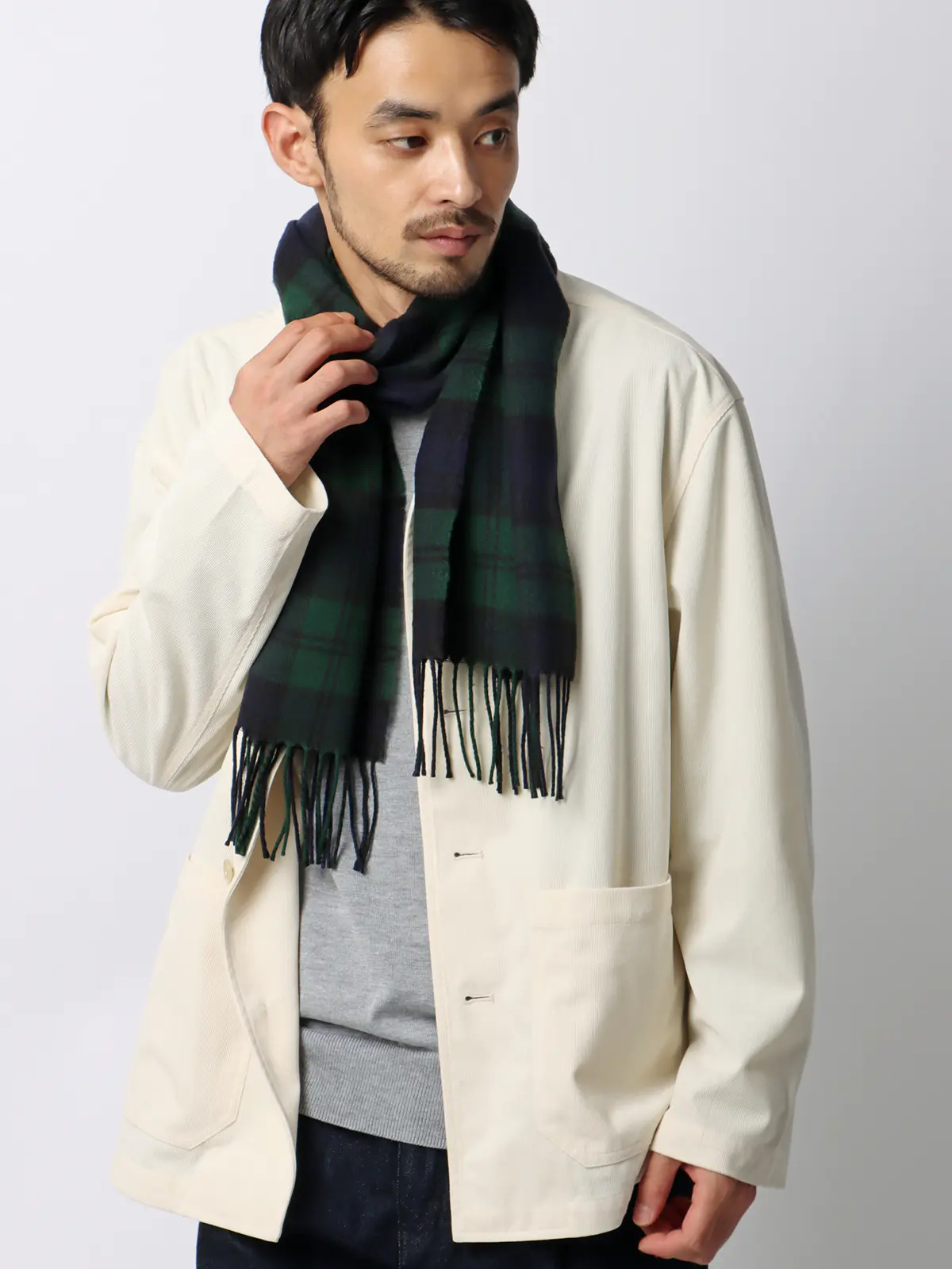 マフラー/アクリル/チェック グリーン F