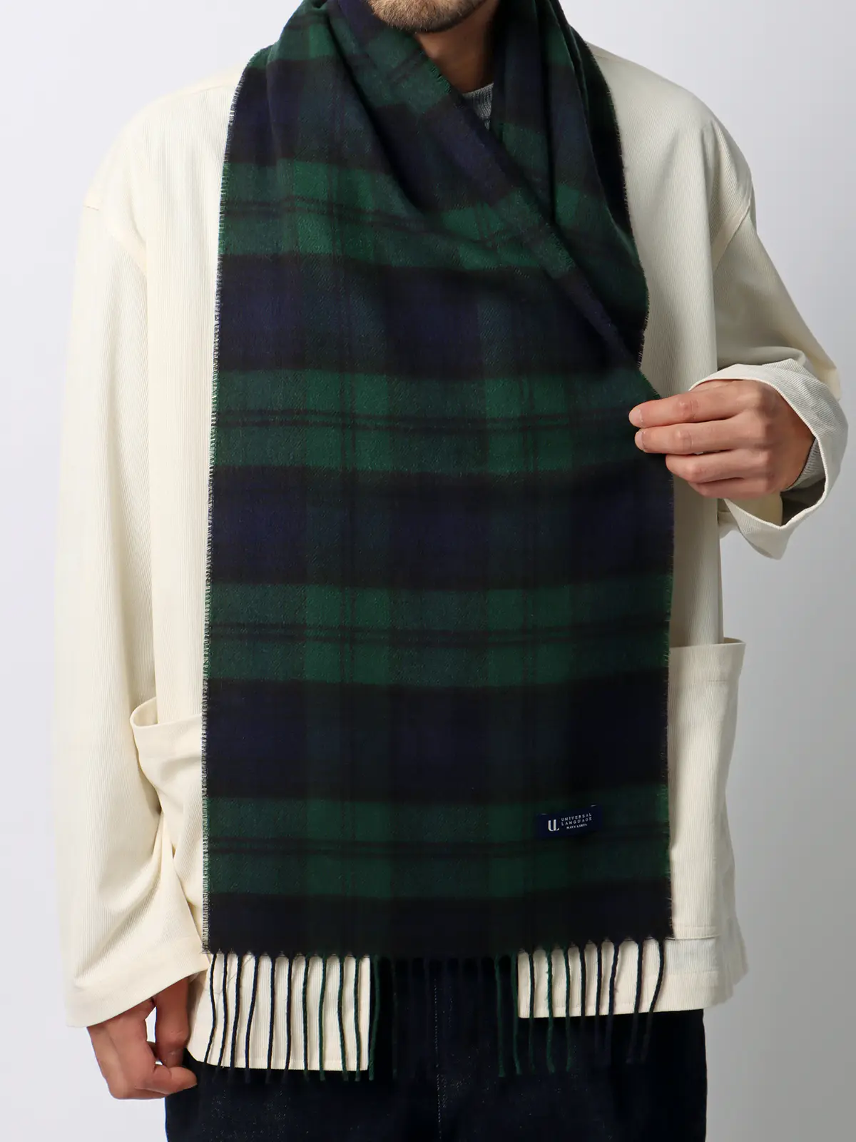 マフラー/アクリル/チェック グリーン F