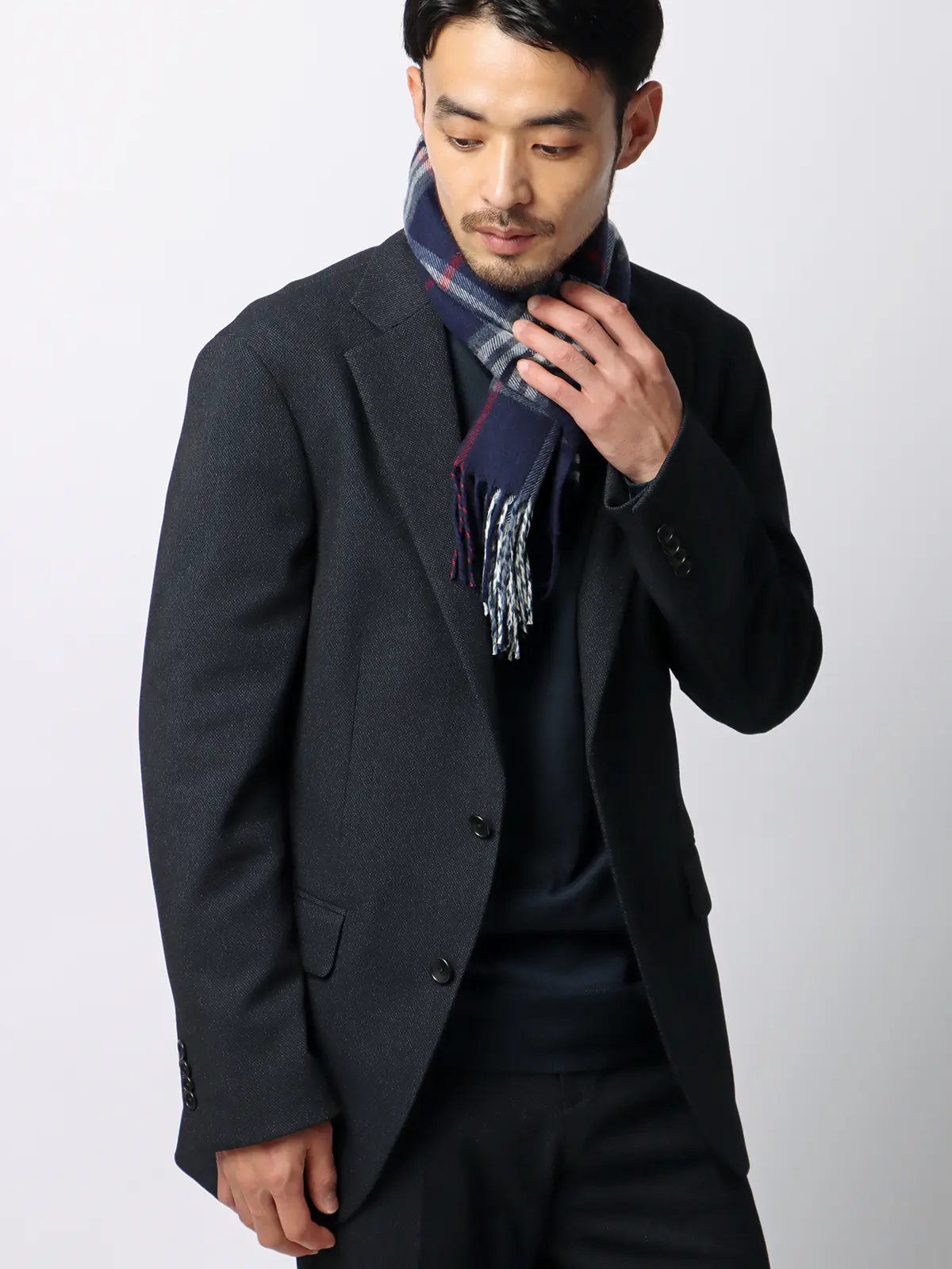 マフラー/アクリル/チェック ネイビー F