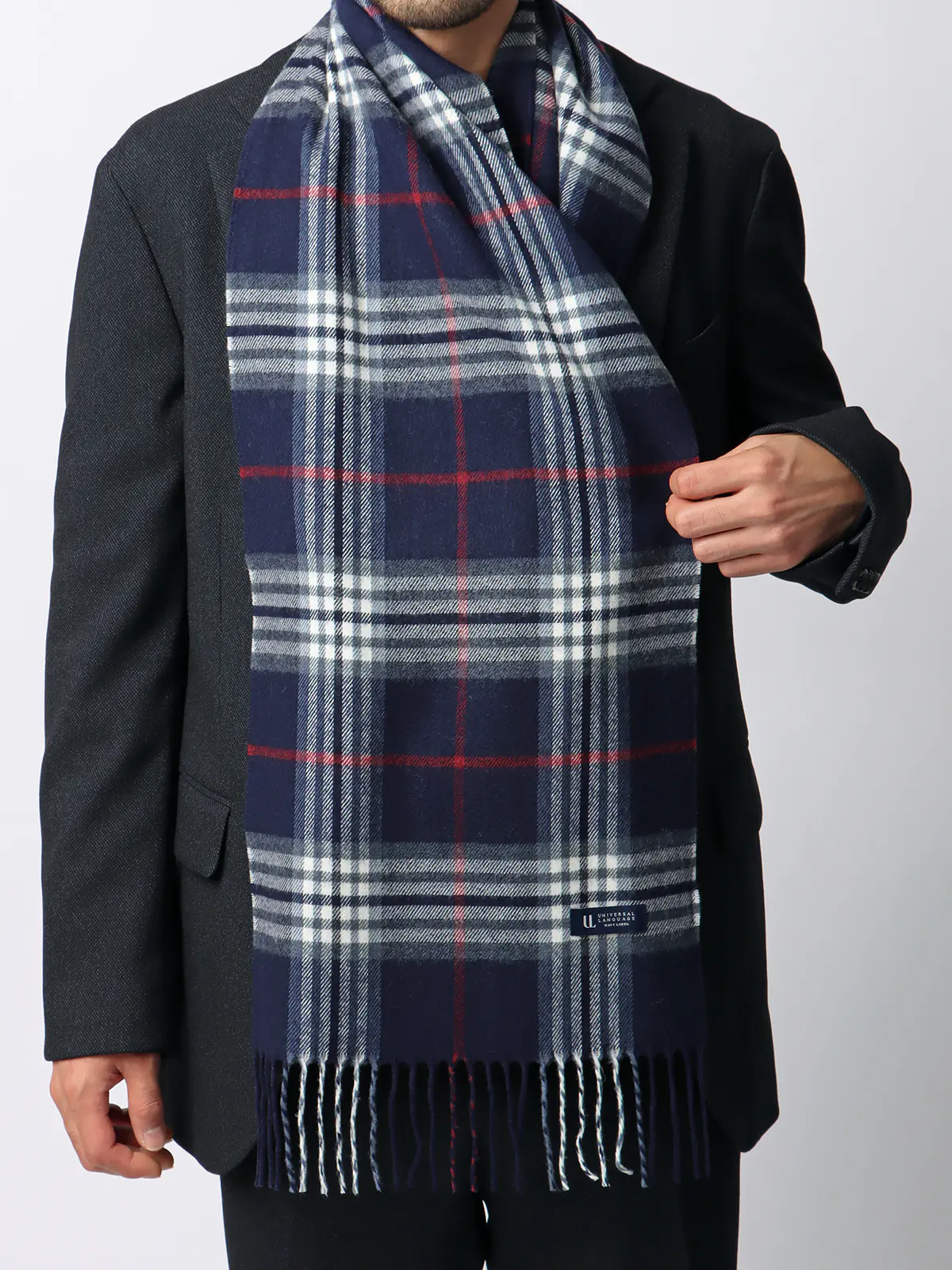 マフラー/アクリル/チェック ネイビー F