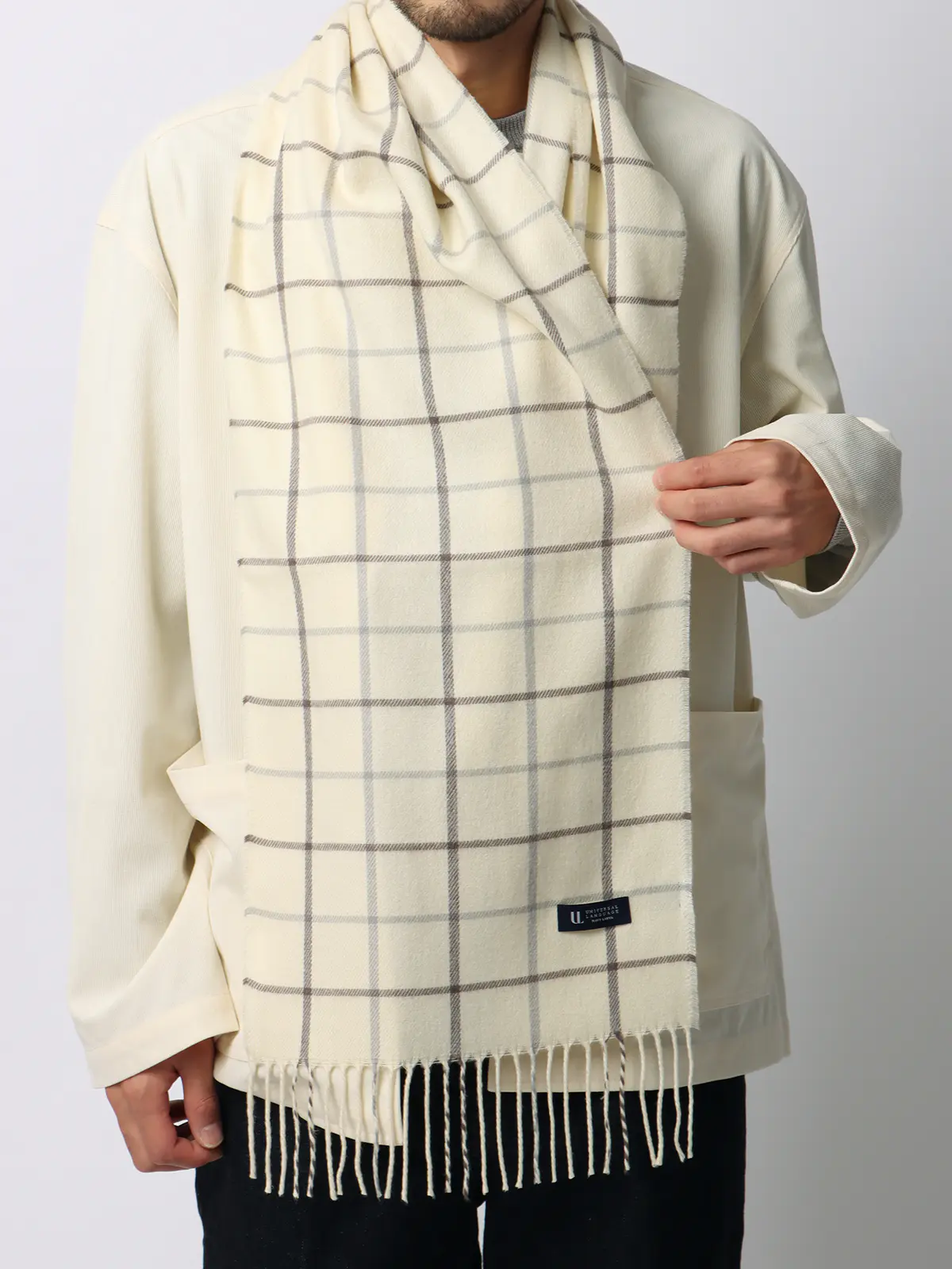 マフラー/アクリル/ウインドーペーン オフホワイト F