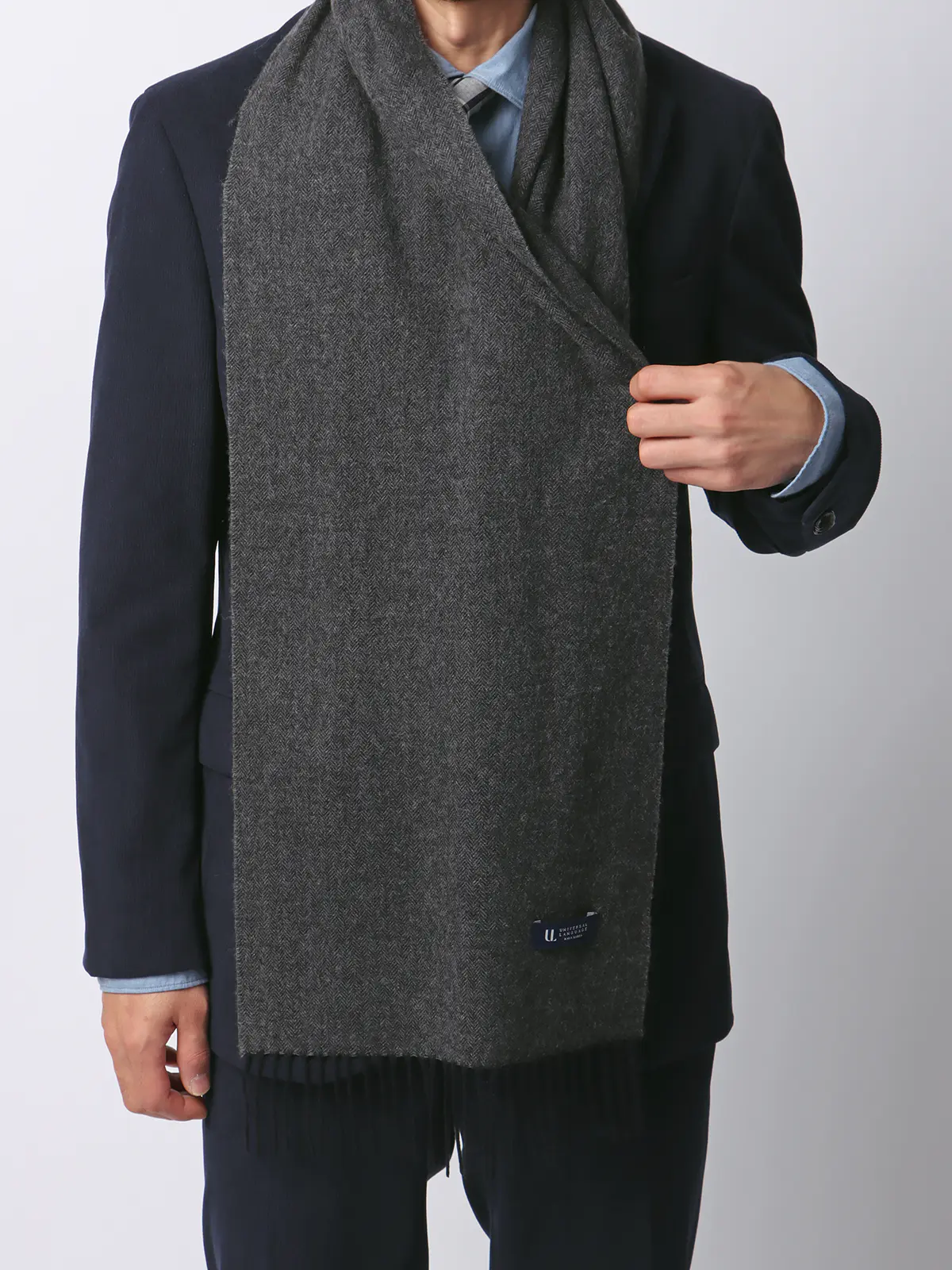 マフラー/シルケットウール/ヘリンボーン ネイビー F