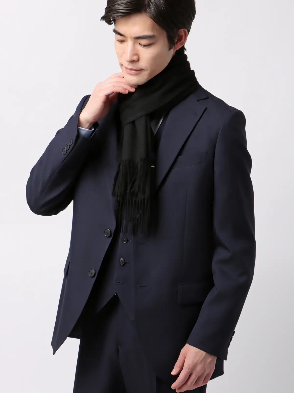 マフラー／カシミヤ／無地 ブラック F