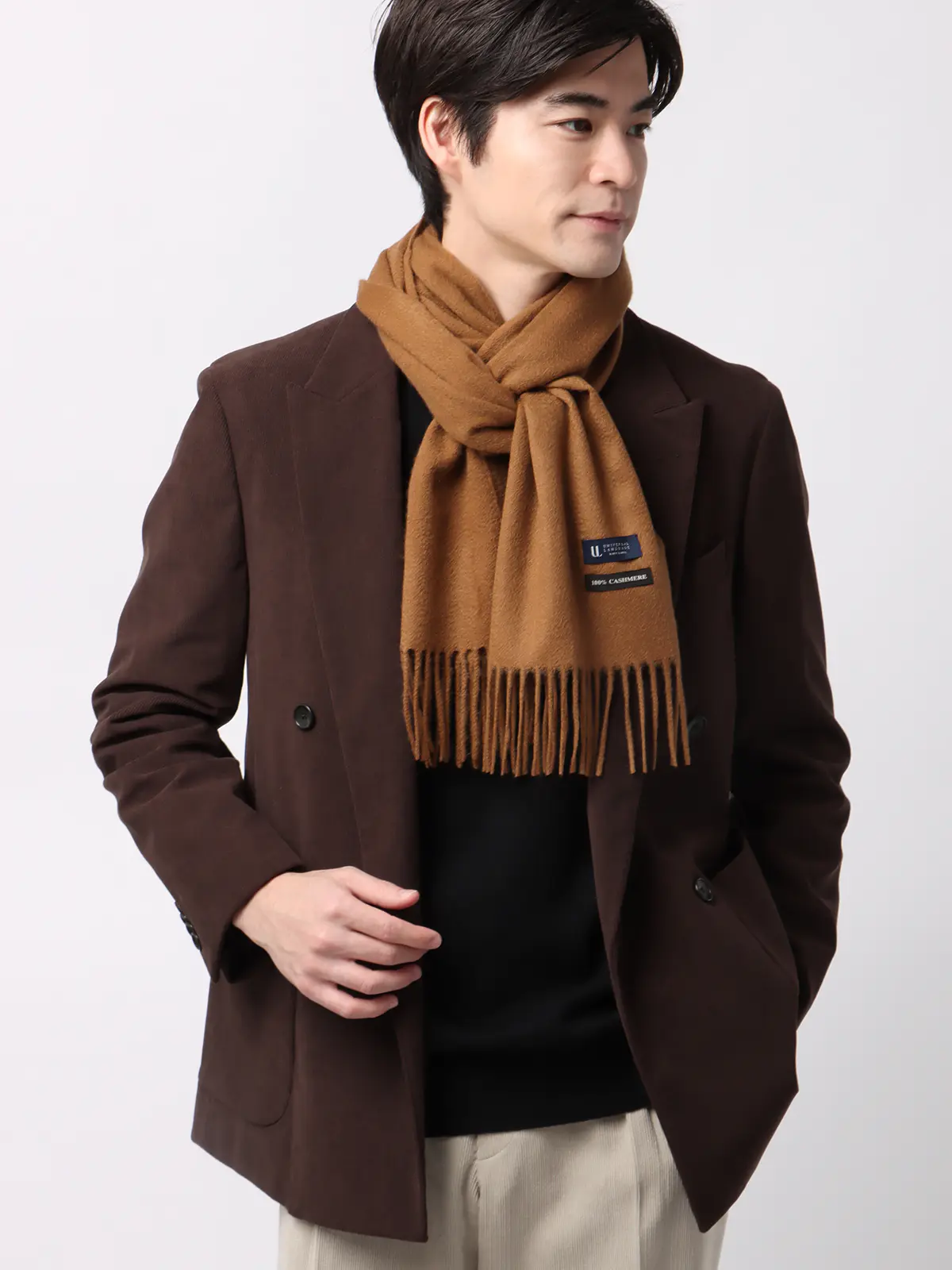 マフラー／カシミヤ／無地 キャメル F
