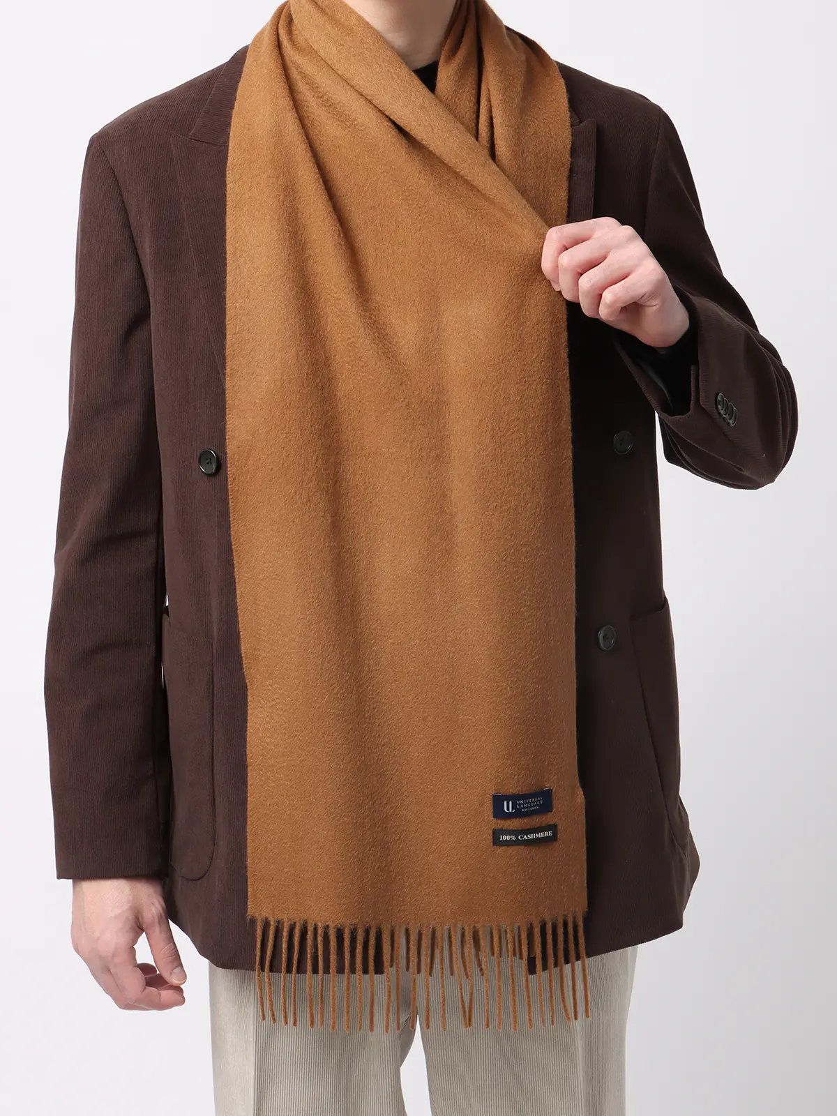 マフラー／カシミヤ／無地 キャメル F