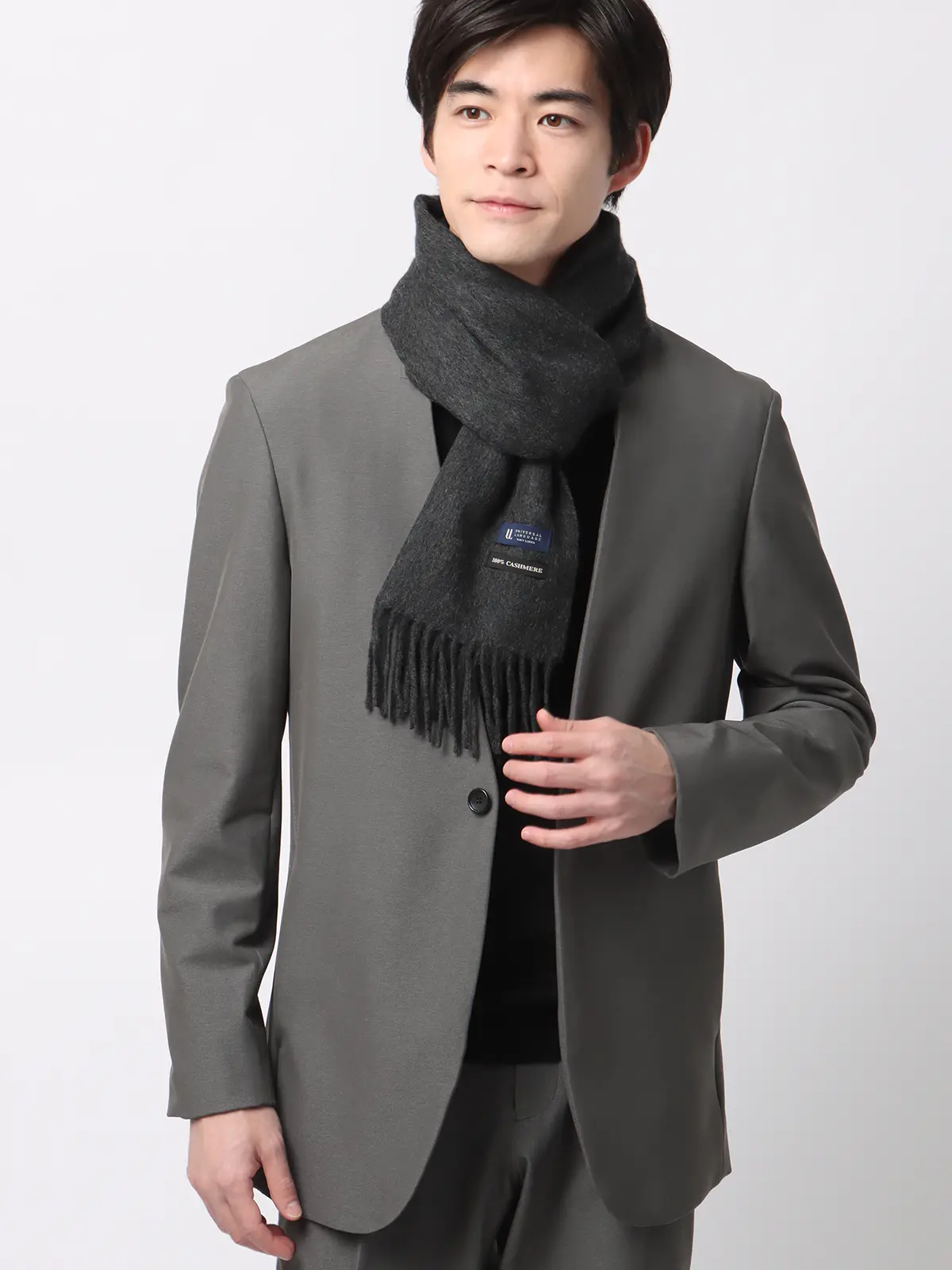マフラー／カシミヤ／無地 グレー F