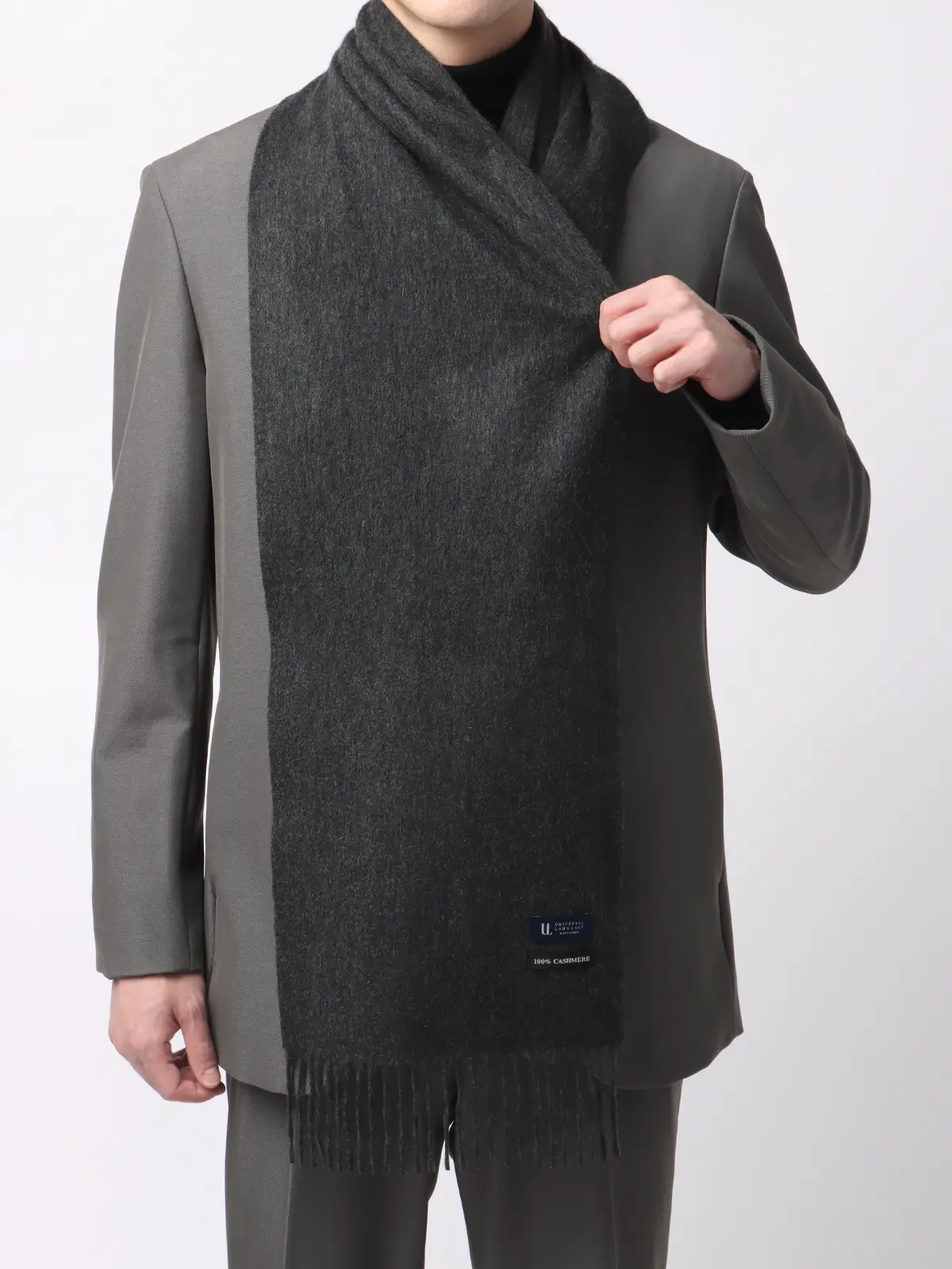 マフラー／カシミヤ／無地 グレー F