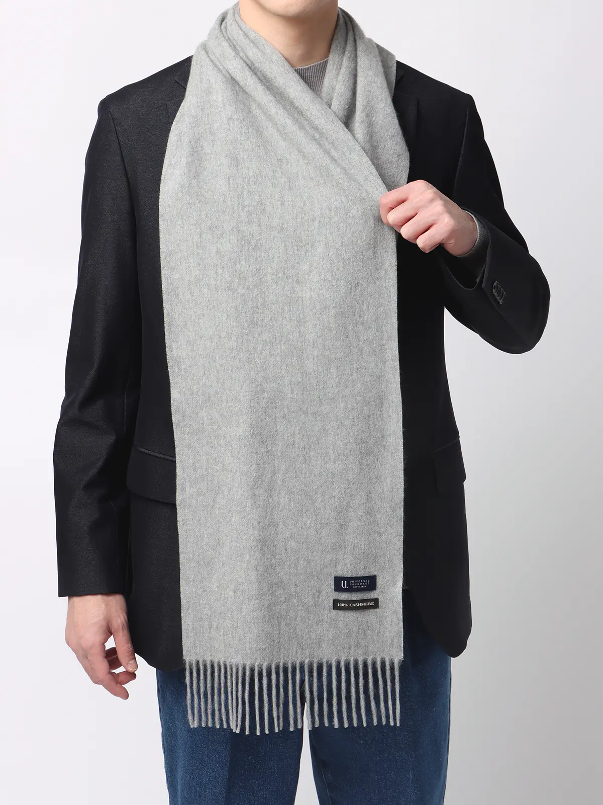 マフラー／カシミヤ／無地 ライトグレー F