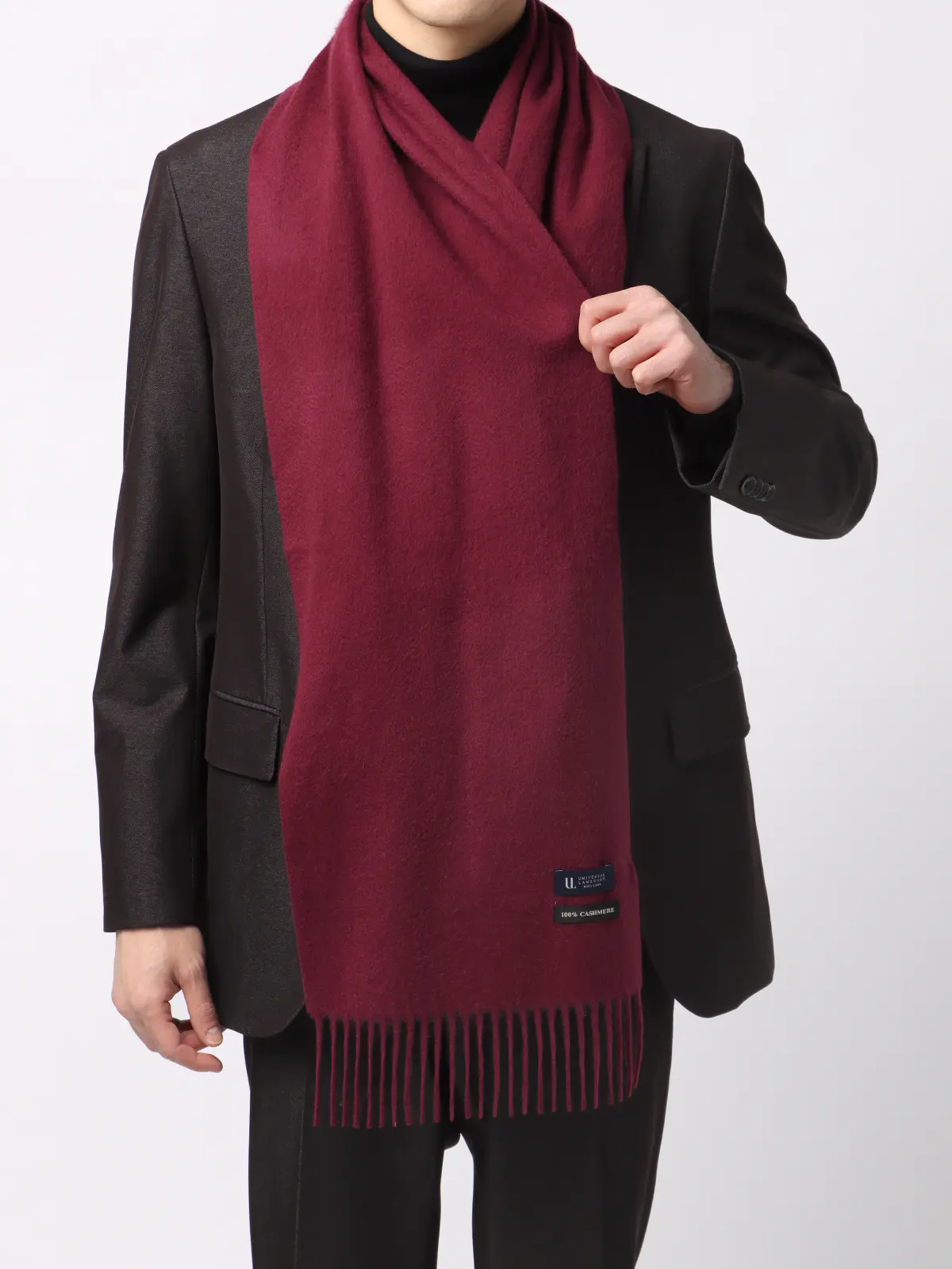 マフラー／カシミヤ／無地 ワイン F