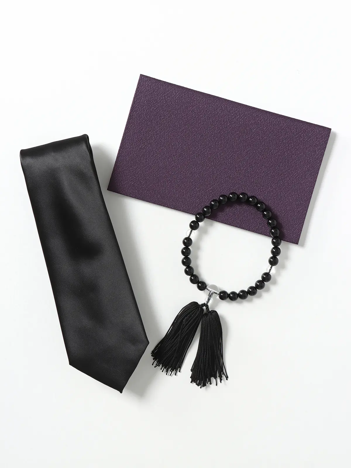 ブラックネクタイ＆数珠＆ふくさ／フォーマル／礼装3点セット ブラック F
